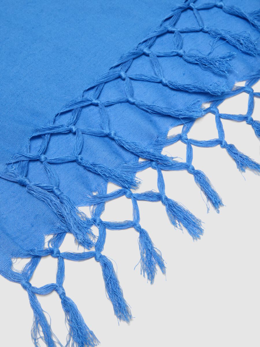 Blue Viscose and Linen Blend Scarf with Fringes_3