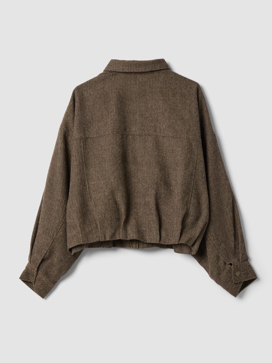 Giacca marrone regular con zip e fantasia spigata_6