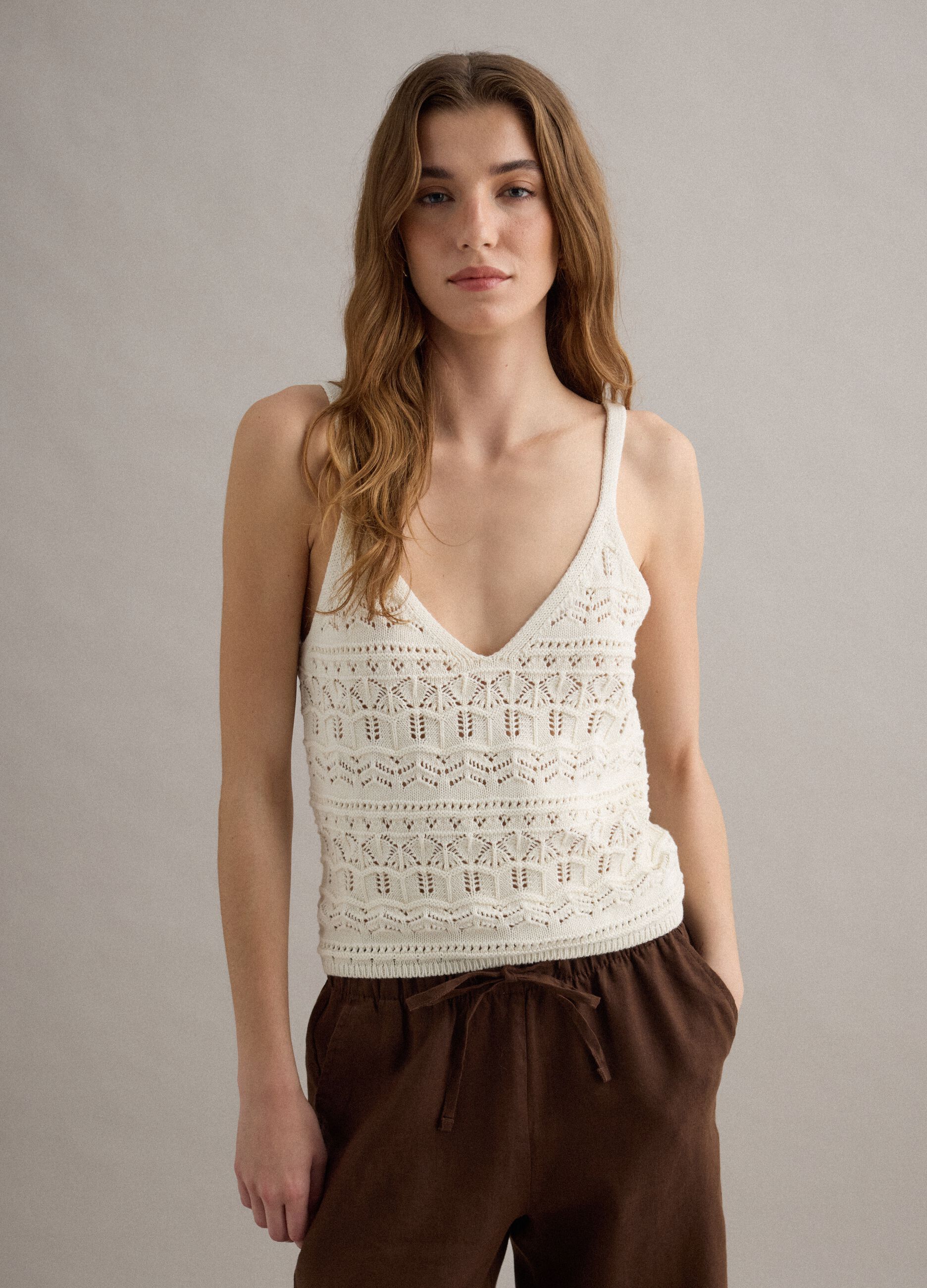 White pure cotton regular-fit knitted vest top