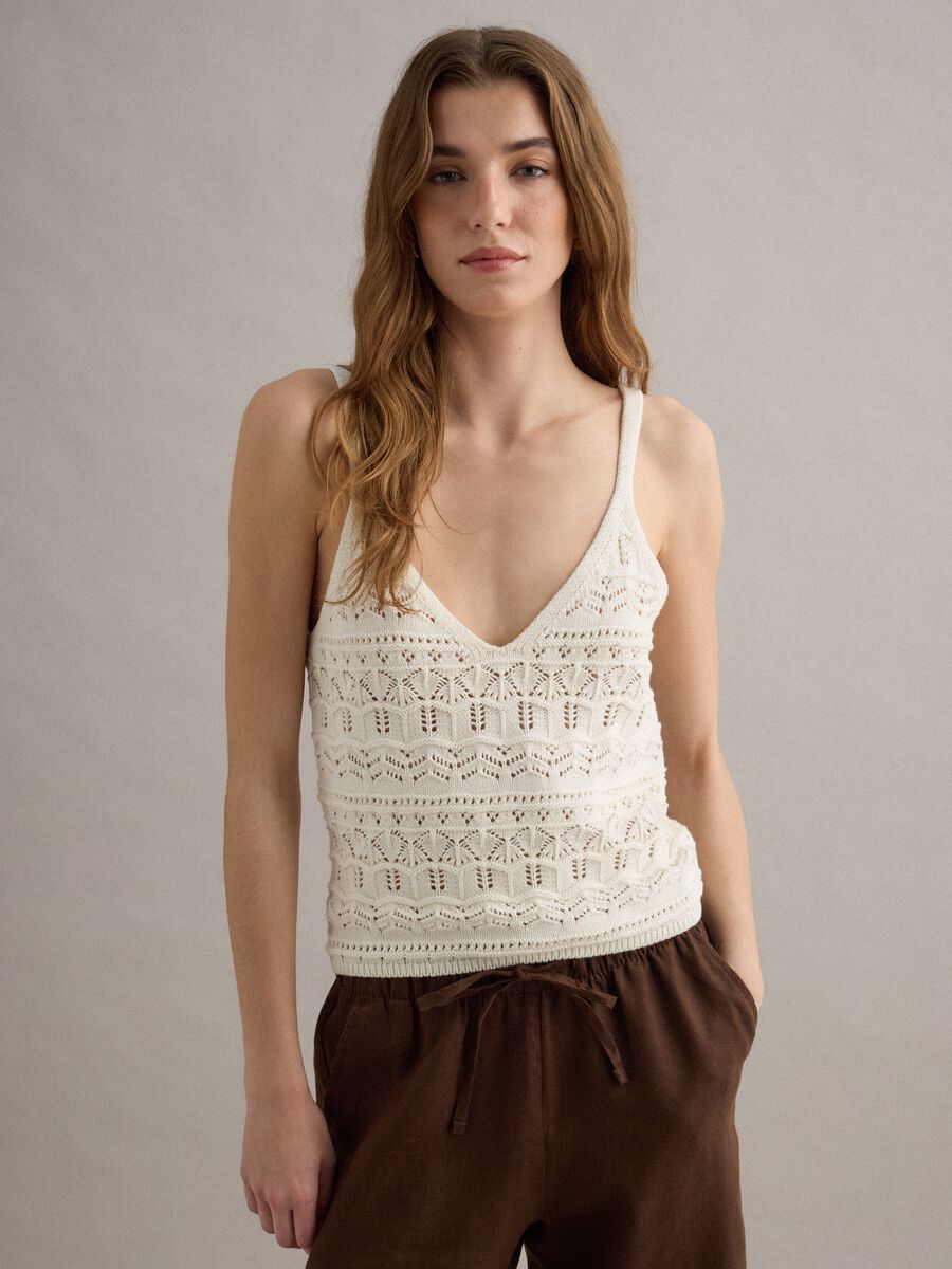 Canotta in puro cotone bianca regular fit con lavorazione a maglia_1