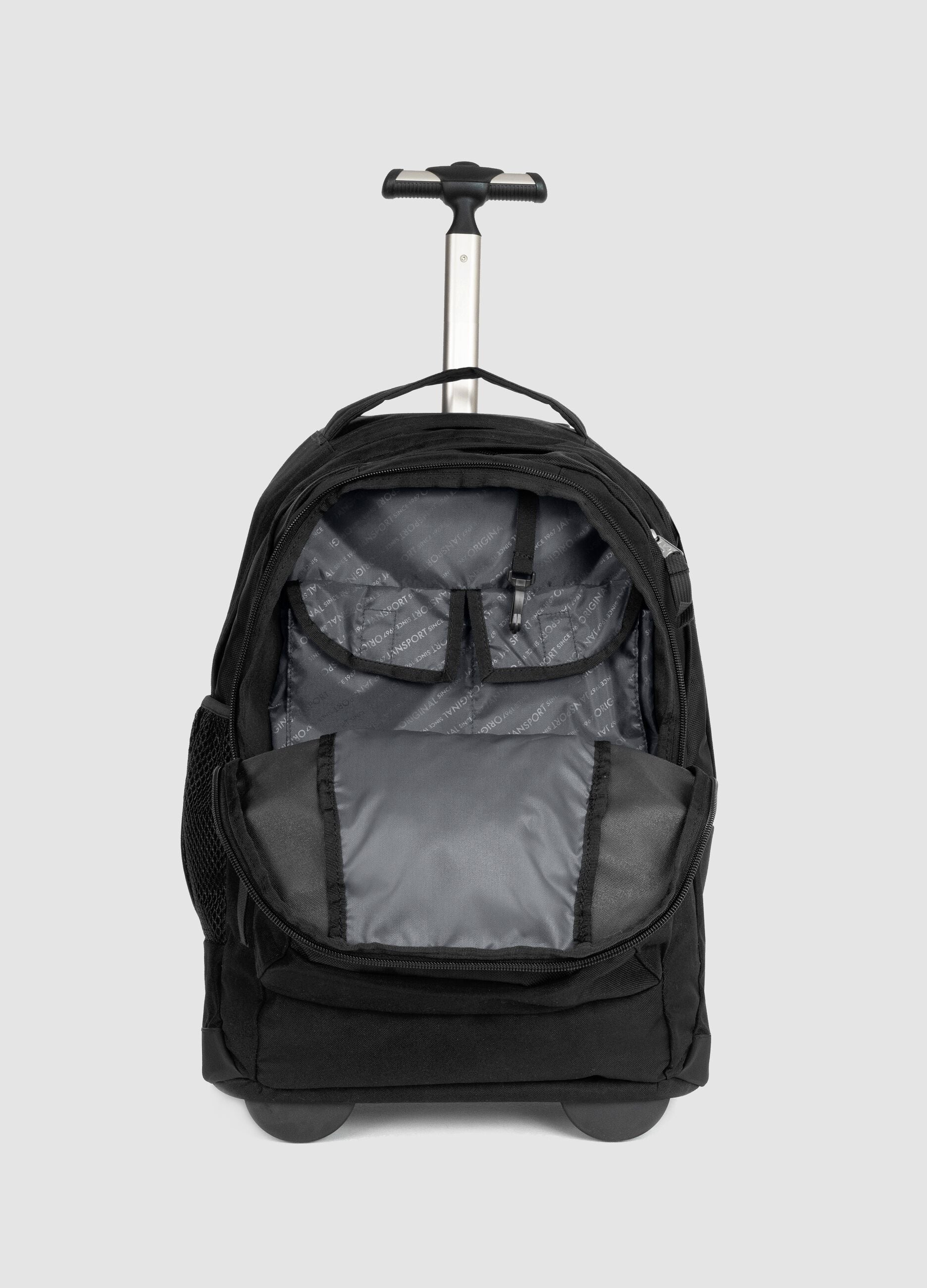 Zaino trolley nero con ruote e tasche zip