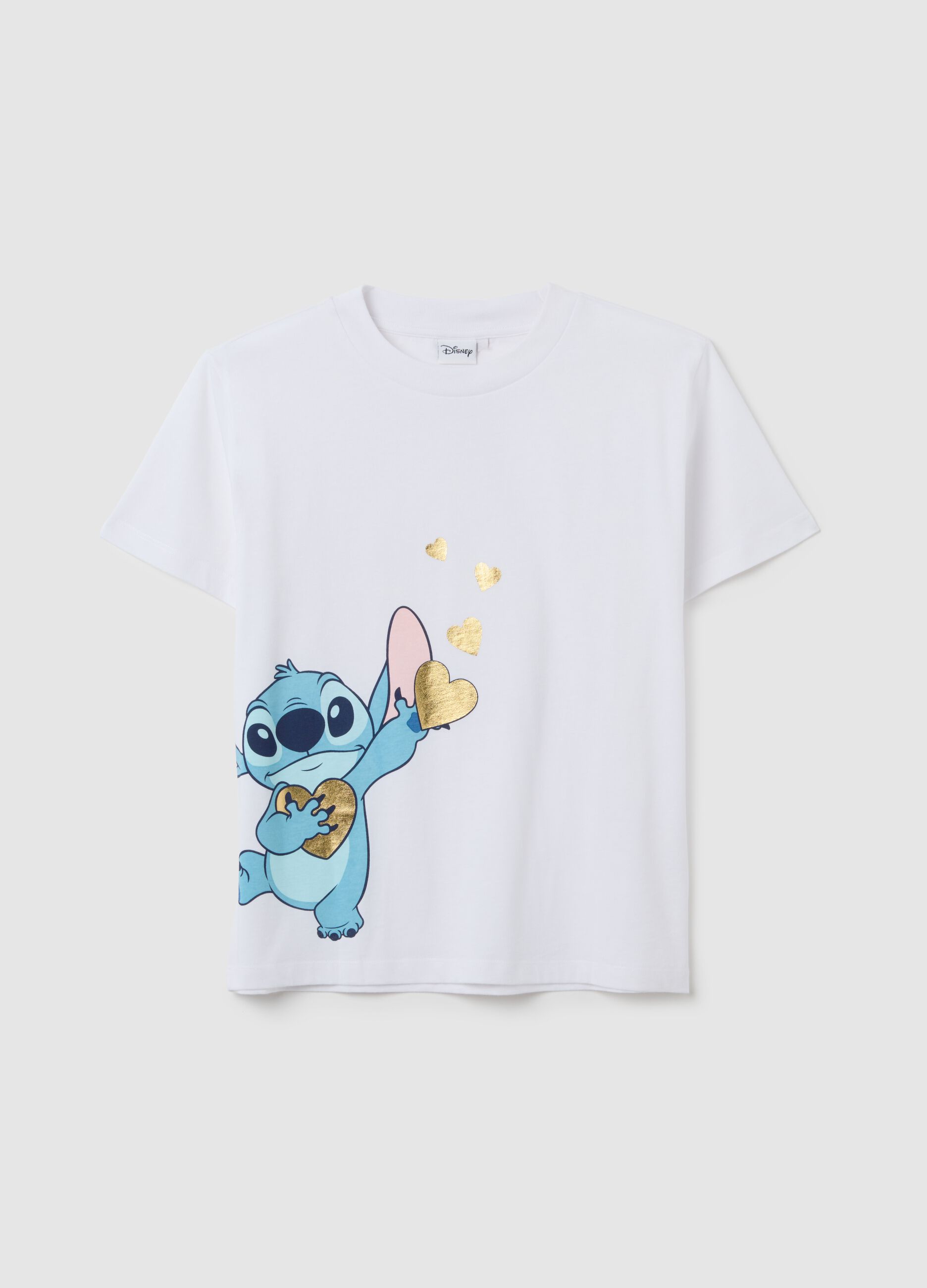 White pure cotton regular fit t-shirt with Stitch print