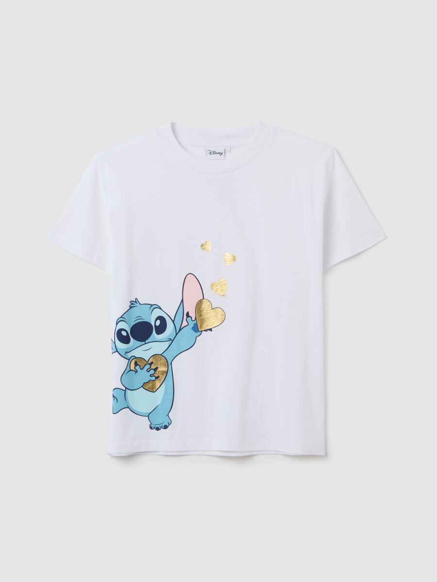 White pure cotton regular fit t-shirt with Stitch print_0