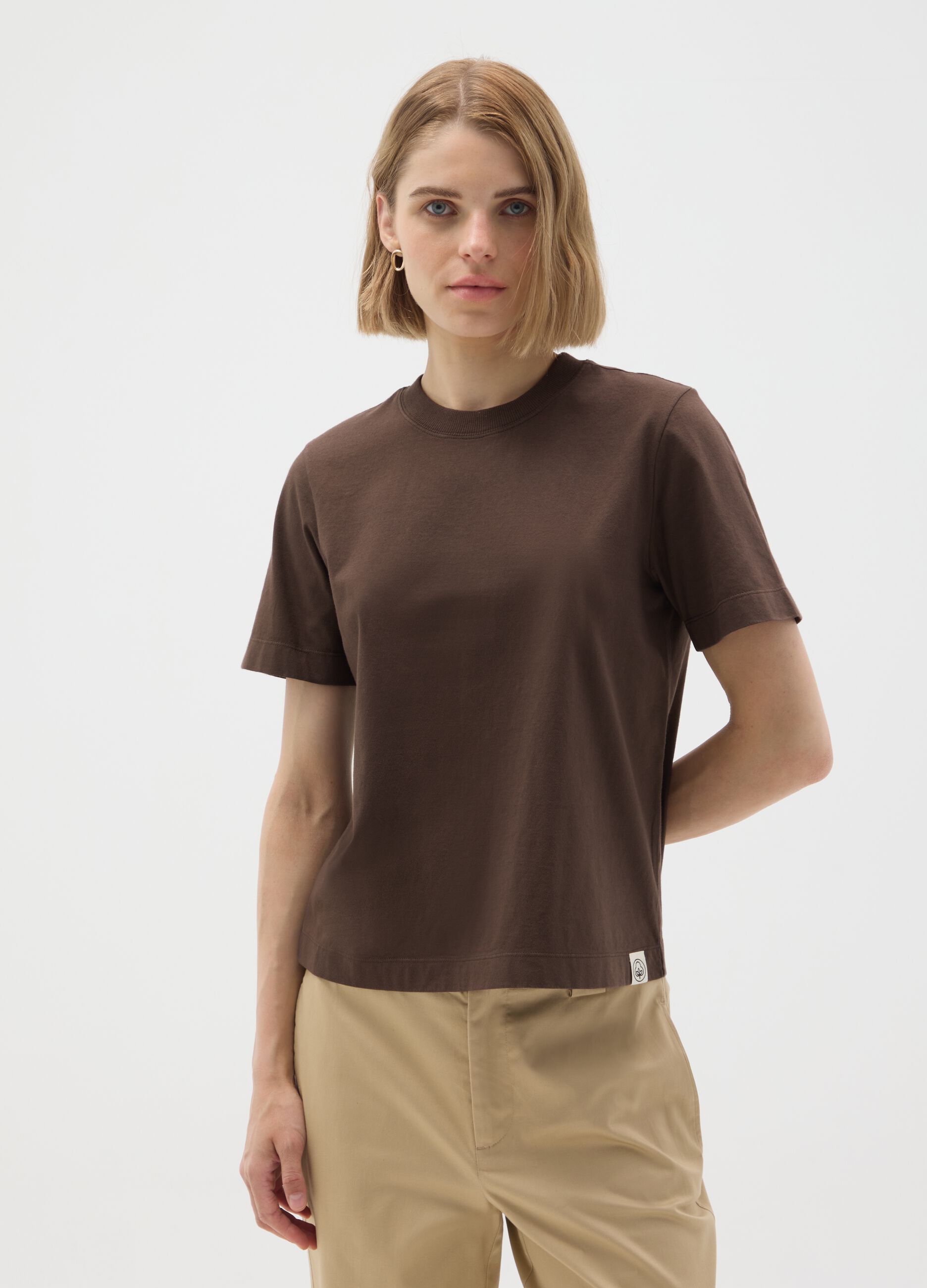 Brown T-shirt in pure Italian cotton regular fit