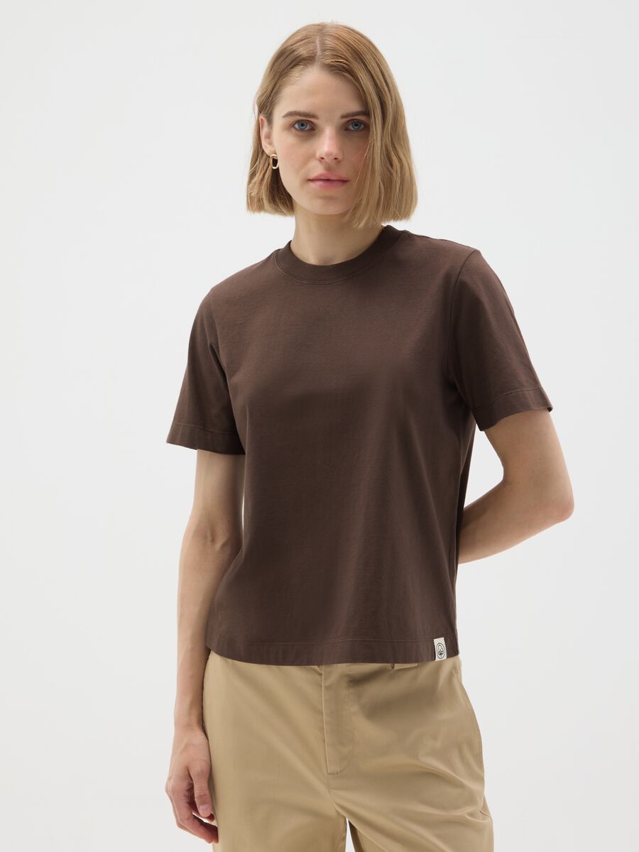 Brown T-shirt in pure Italian cotton regular fit_0