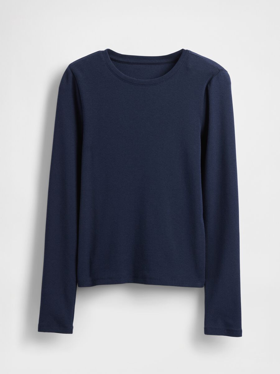 Maglia blu a maniche lunghe in cotone e modal elasticizzato_3