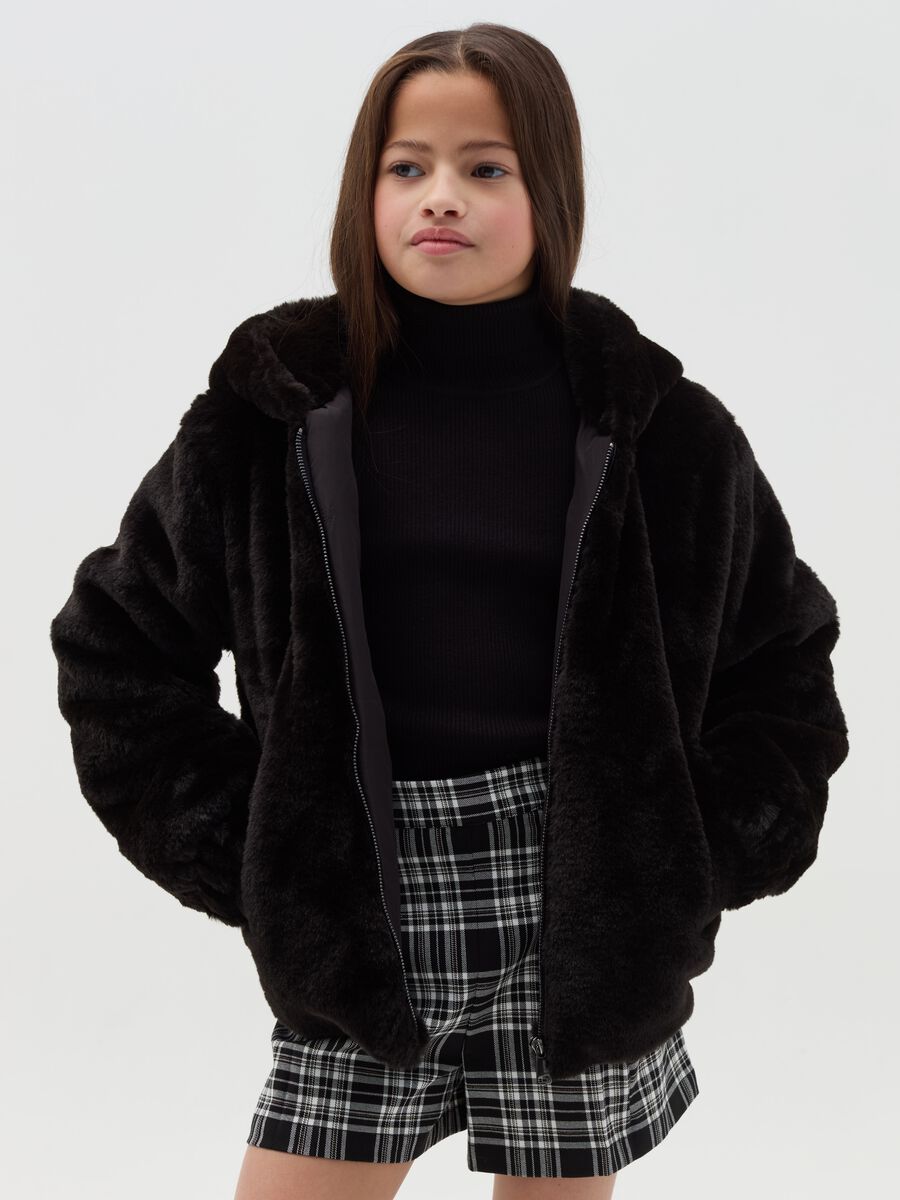 Faux fur jacket with hood_0
