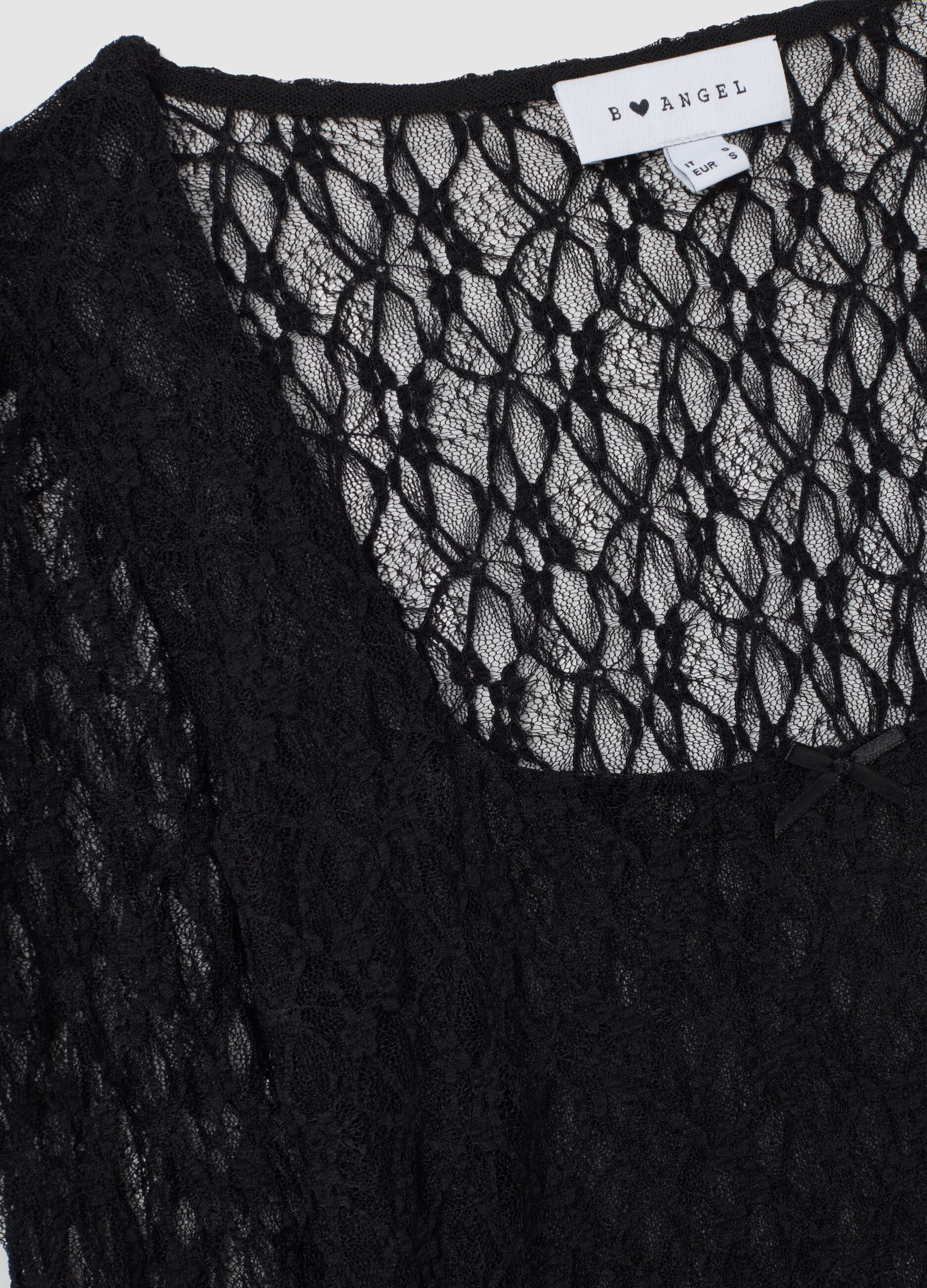 Maglia lunga in tessuto elasticizzato nero regular fit