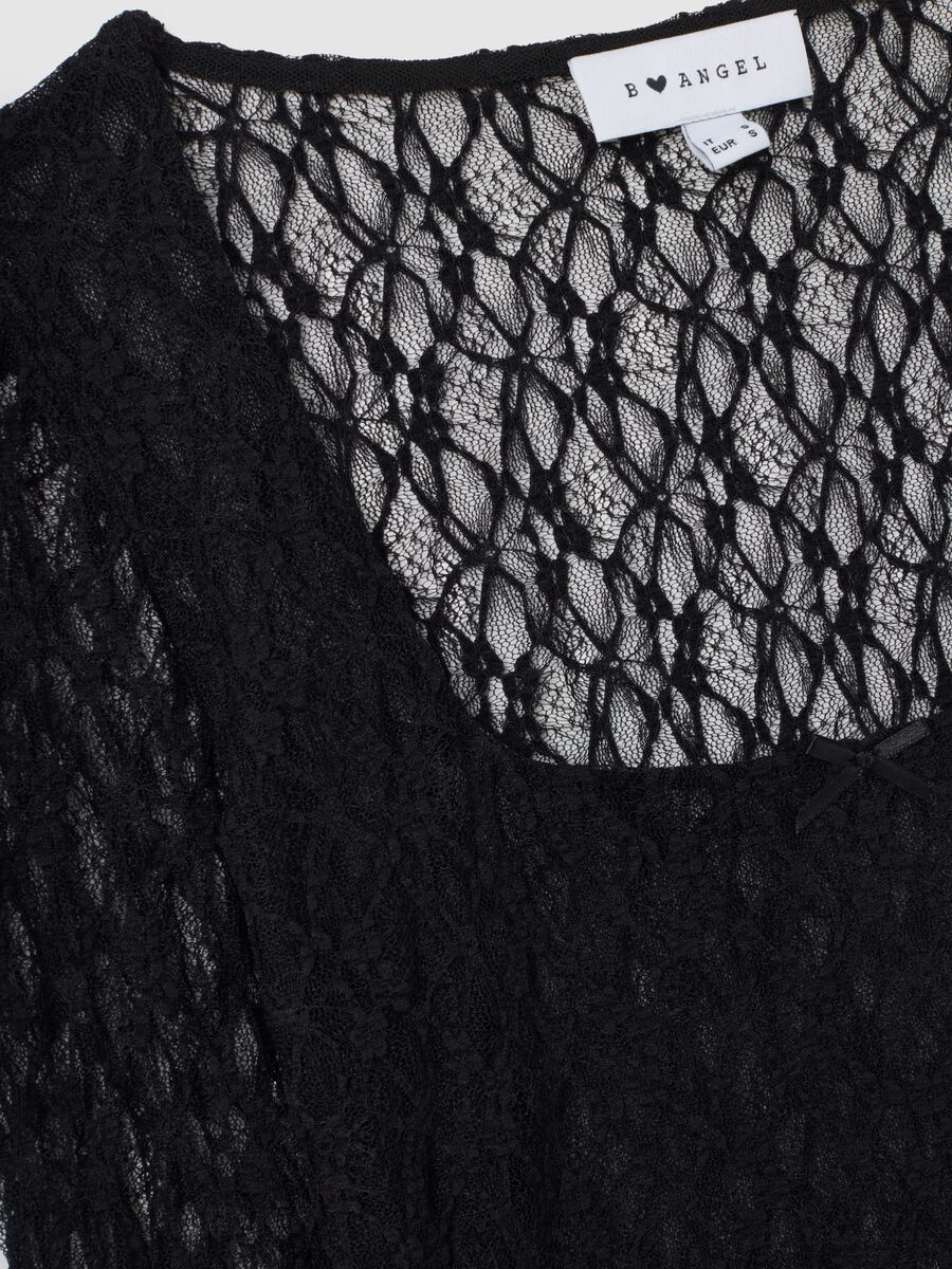 Maglia lunga in tessuto elasticizzato nero regular fit_5