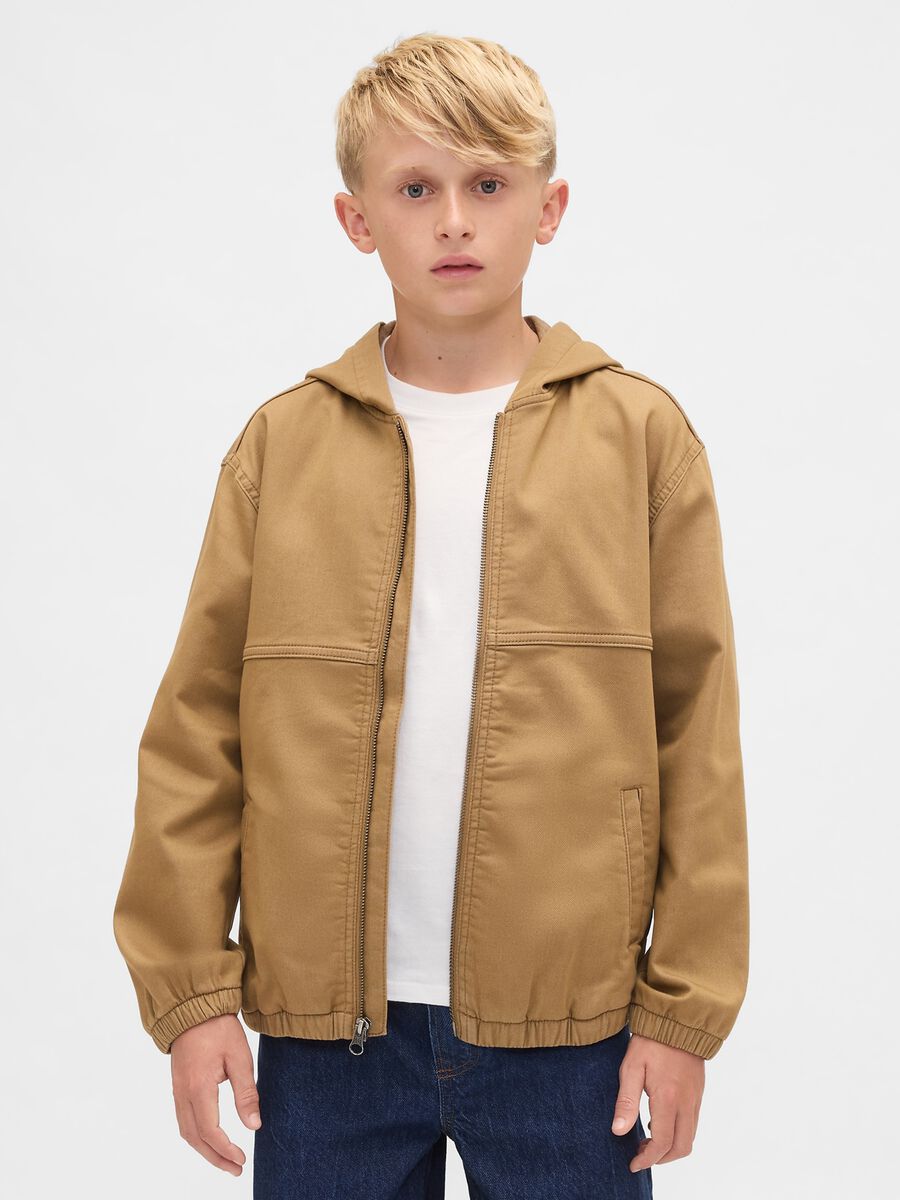 Brown Hooded Cotton Blend Jacket_0