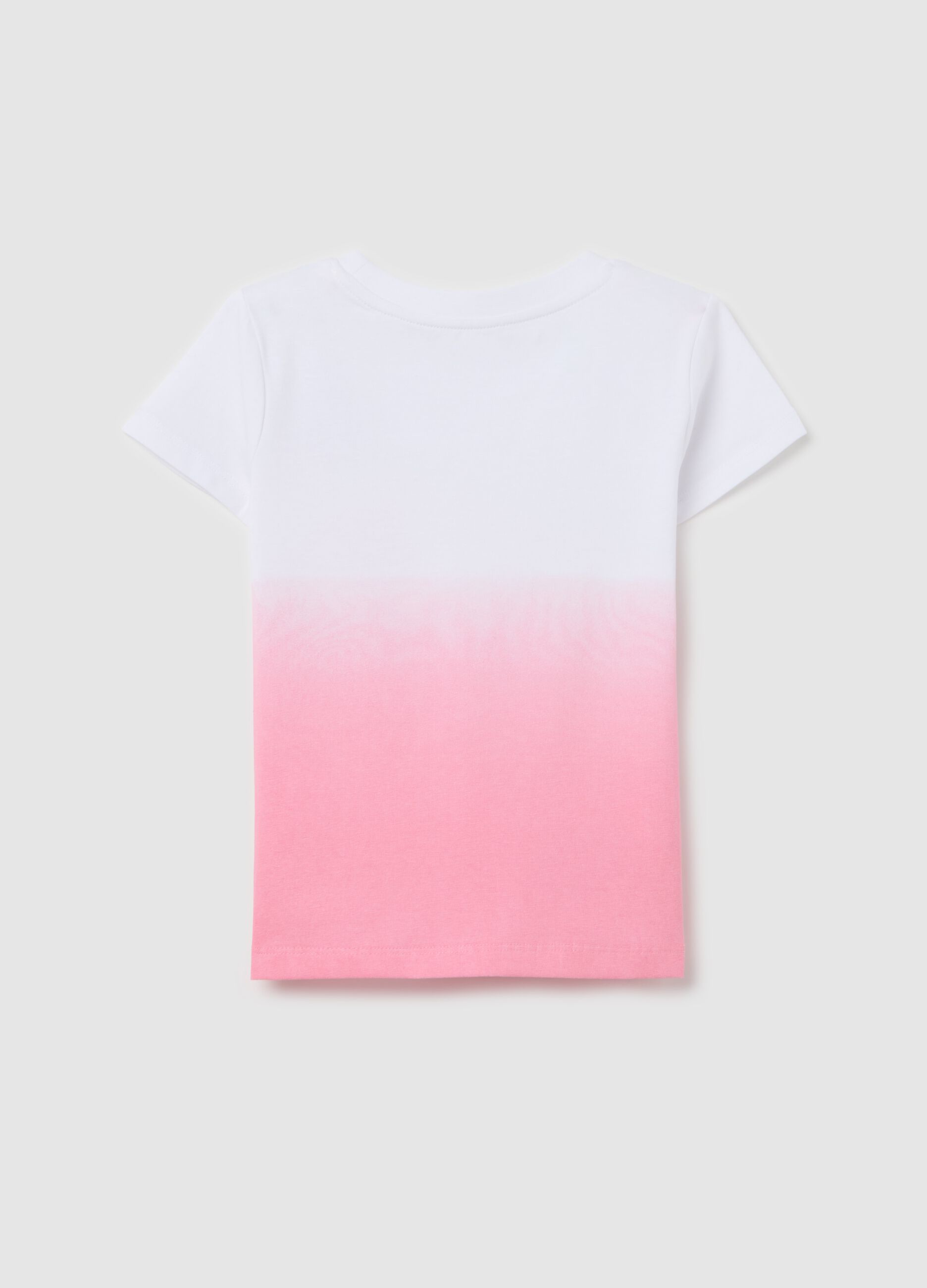 T-shirt degradé con stampa fiori e ricamo cuori