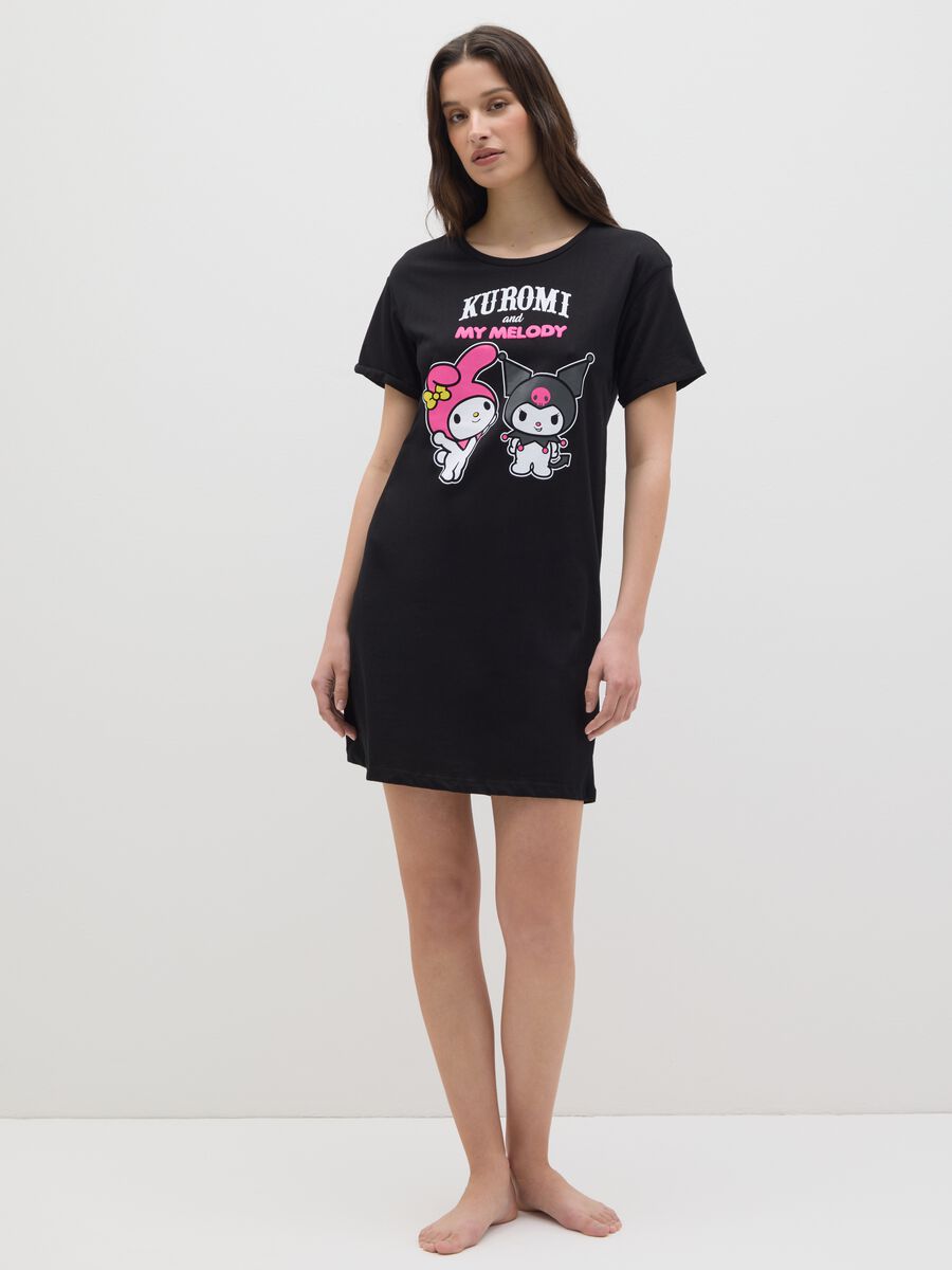 Women’s black 100% cotton nightdress with print_0