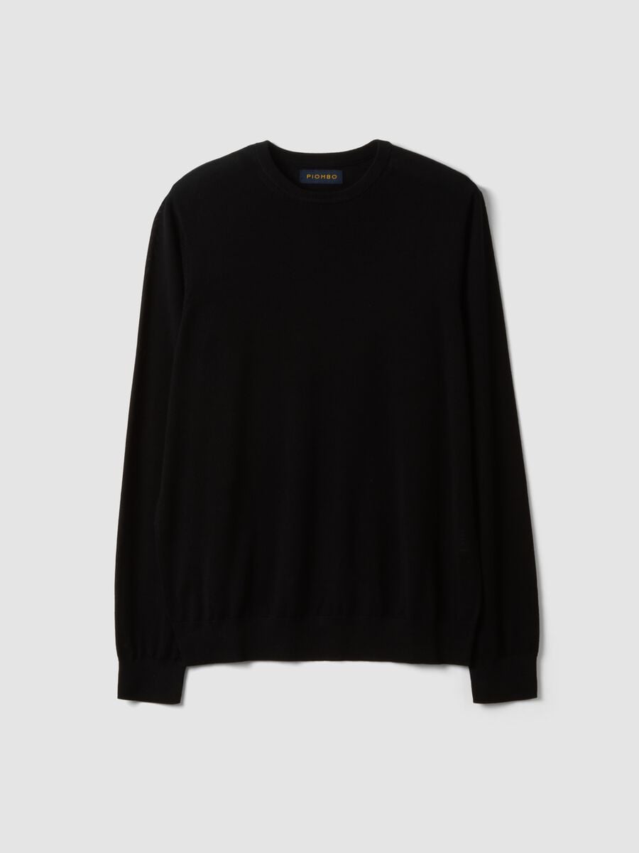 Black crew-neck jumper in pure merino wool, regular fit_0