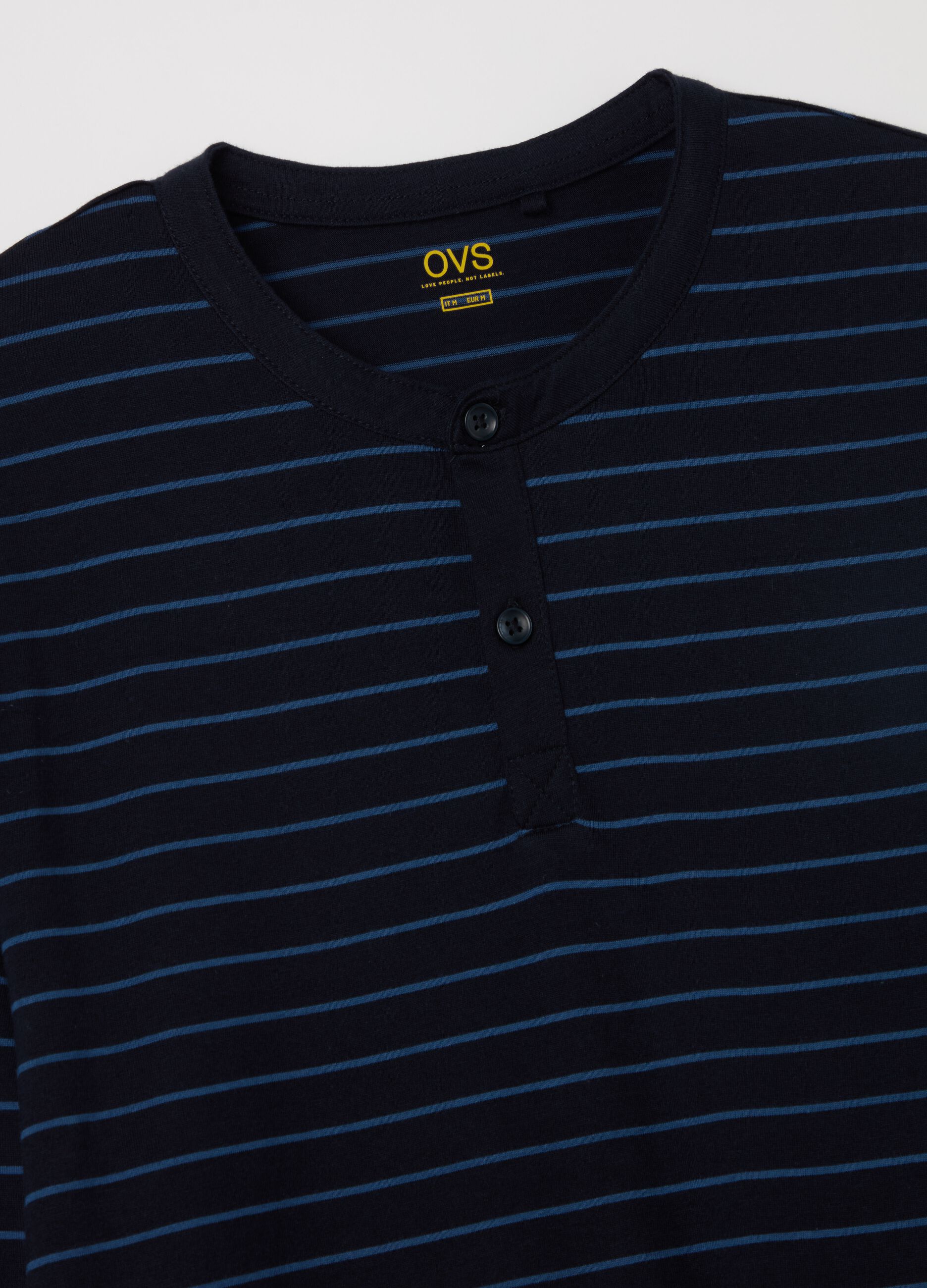 Striped pyjama top with granddad neckline