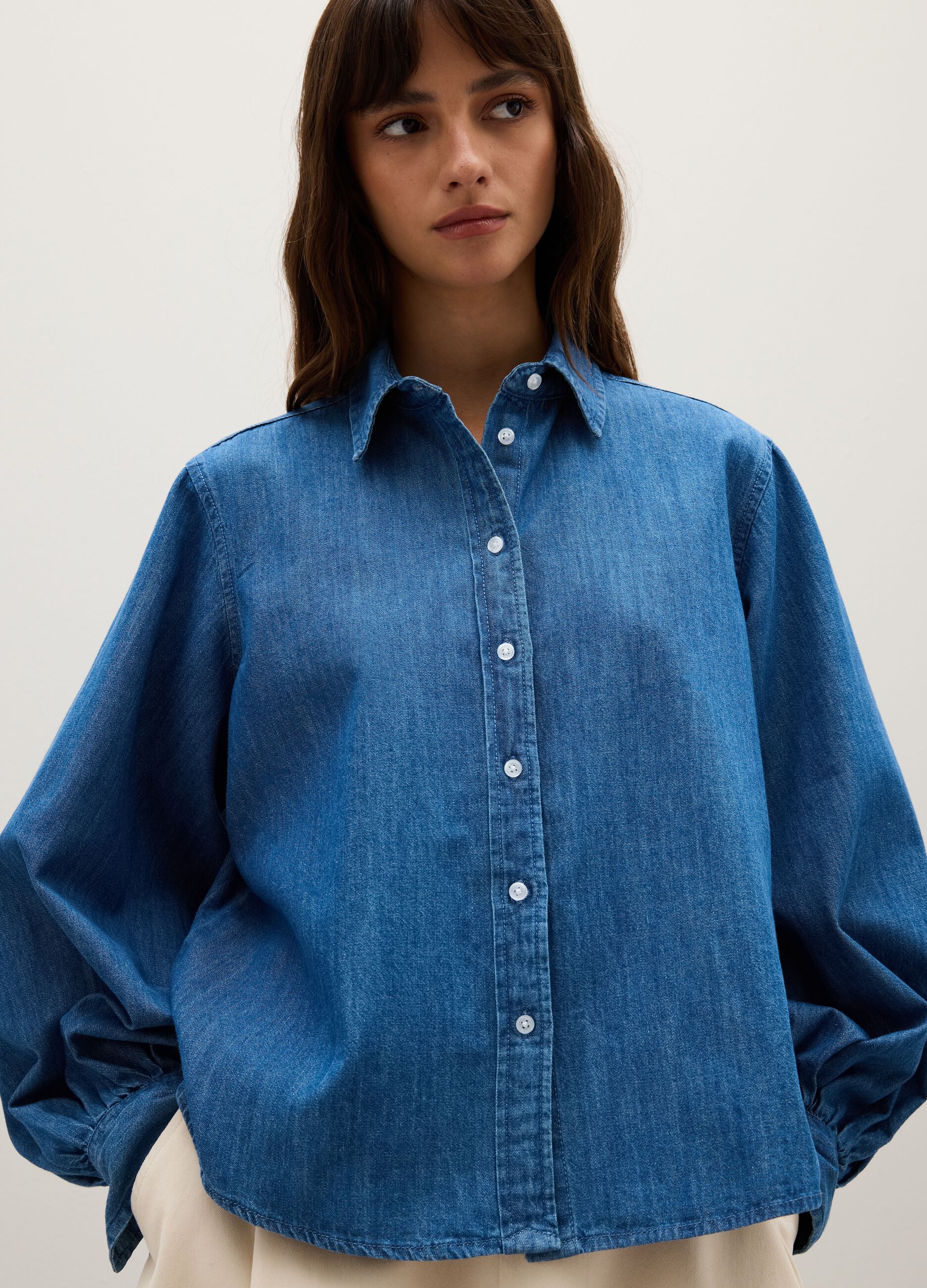 Denim Shirt with Classic Collar