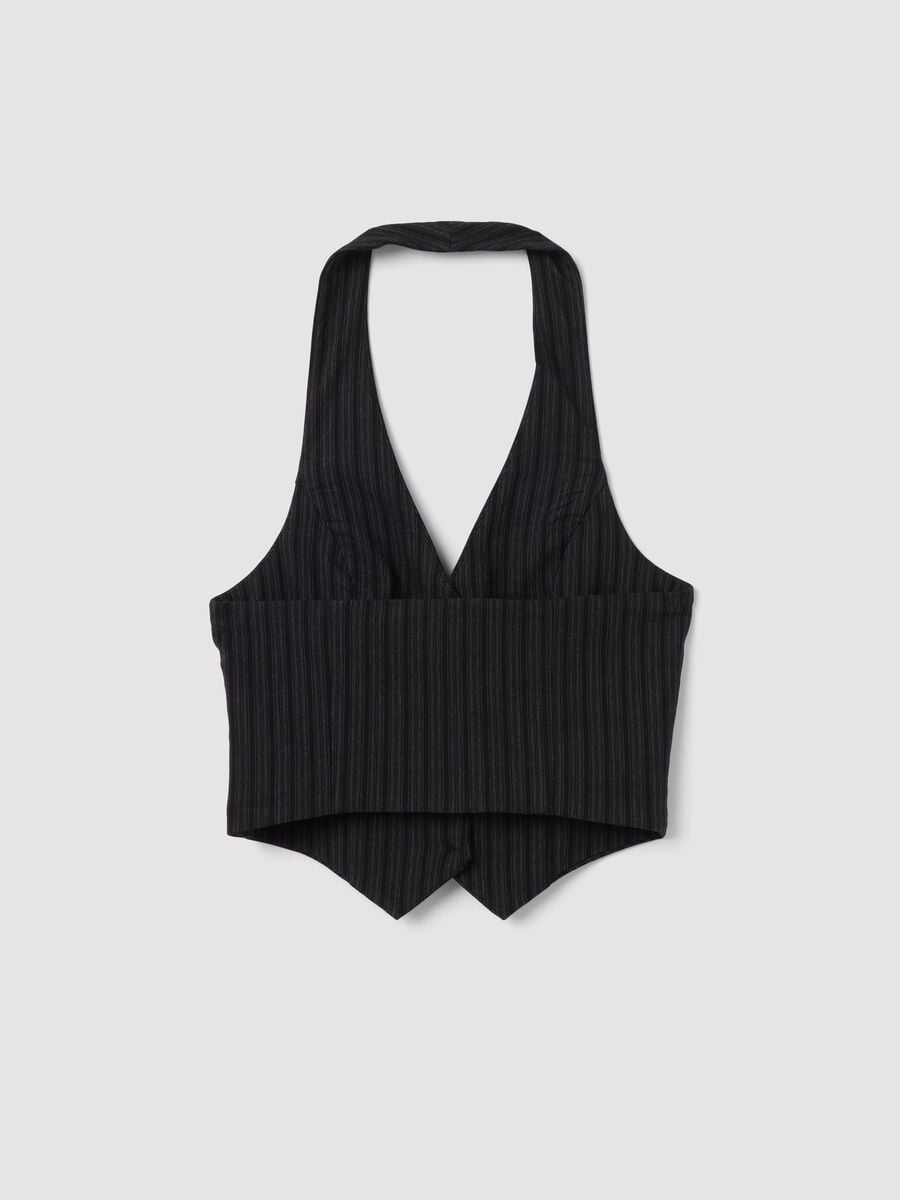 Gilet nero crop in viscosa elasticizzata a righe_5