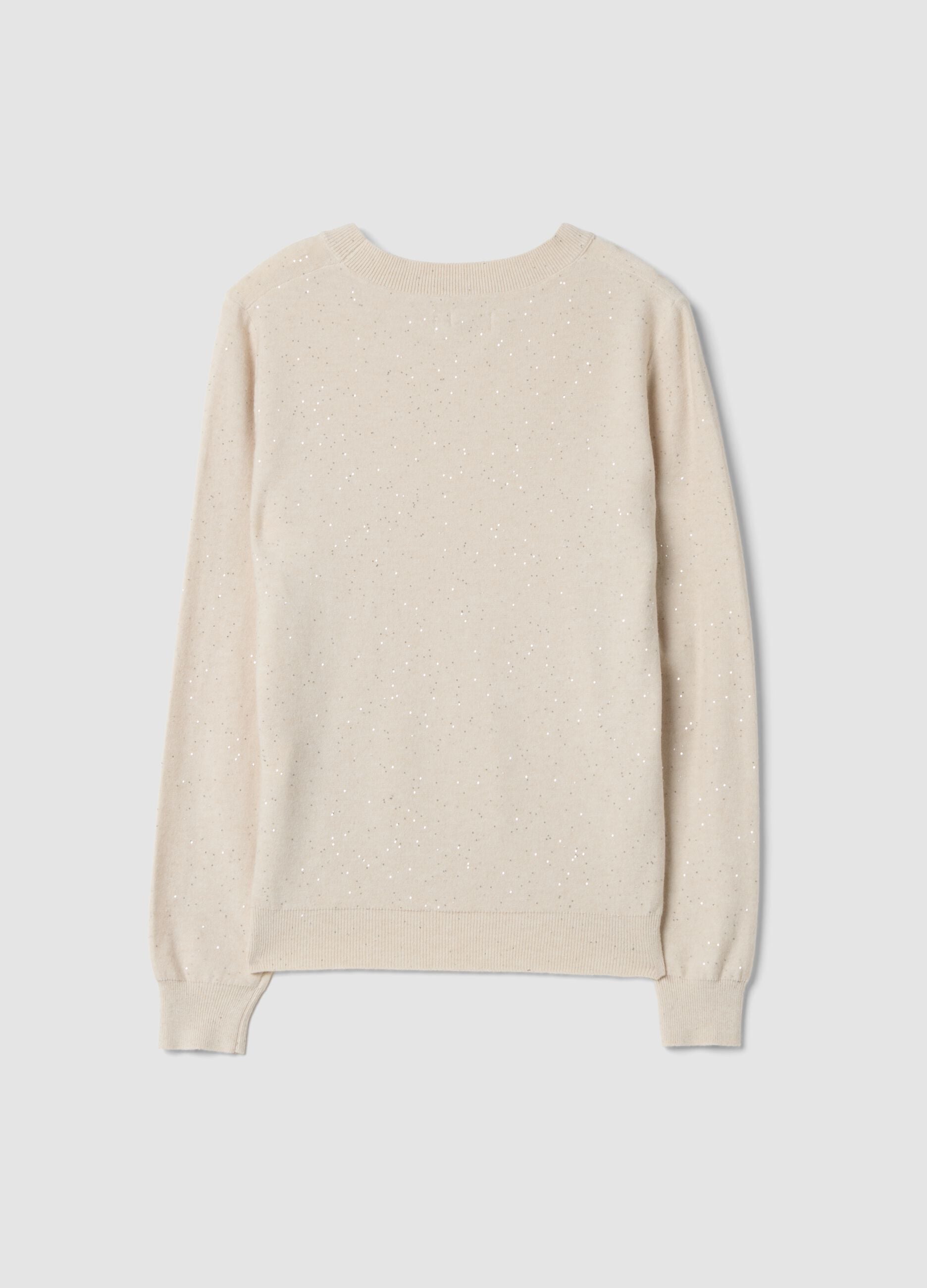 Camel viscose-blend jumper with sequins, regular fit
