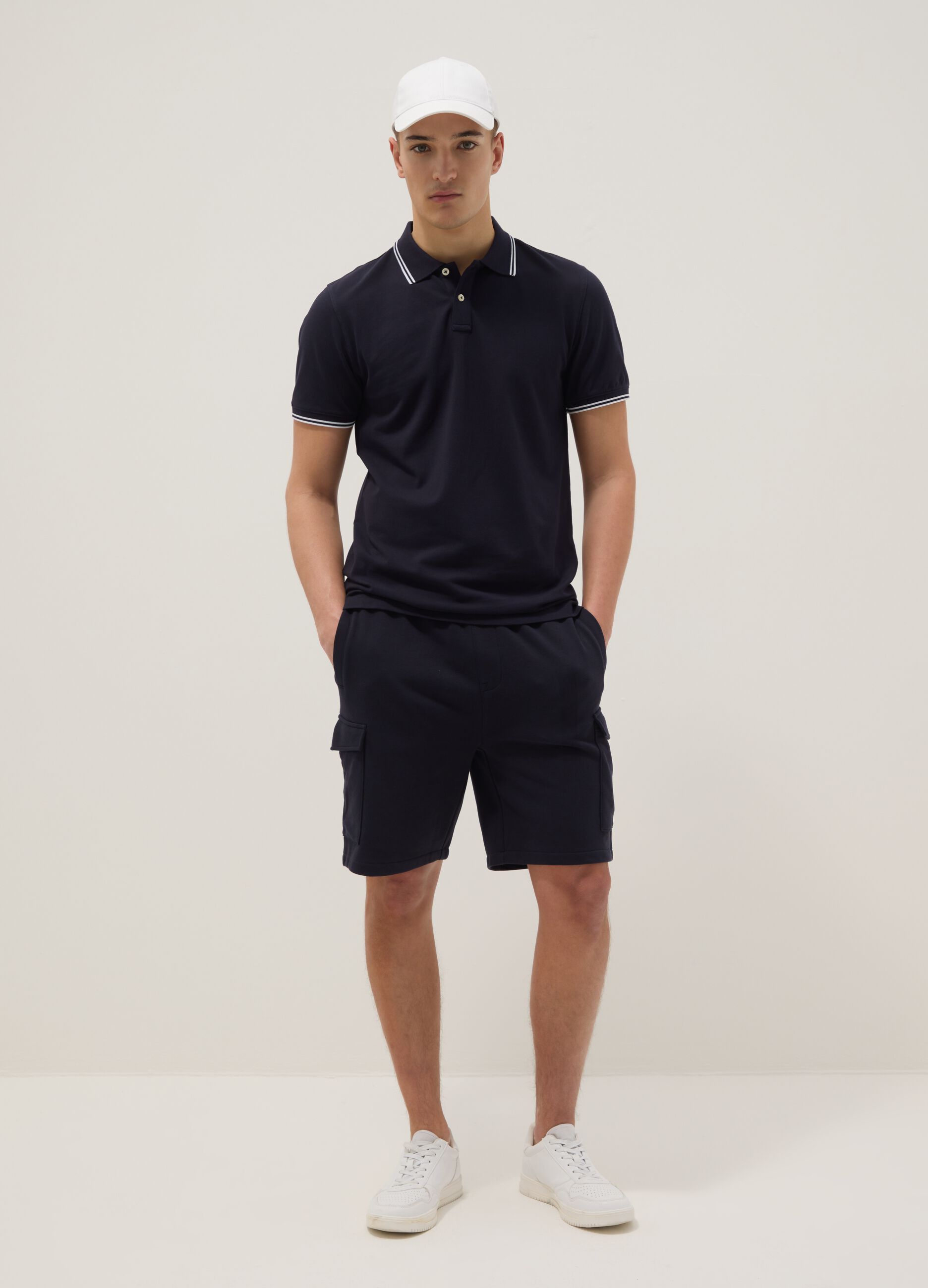 Black cotton-blend cargo Bermuda shorts