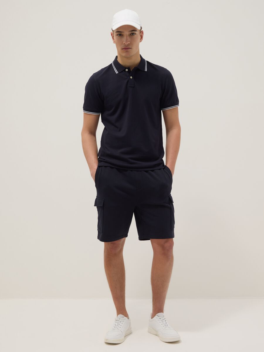 Blue cotton-blend Bermuda shorts_0
