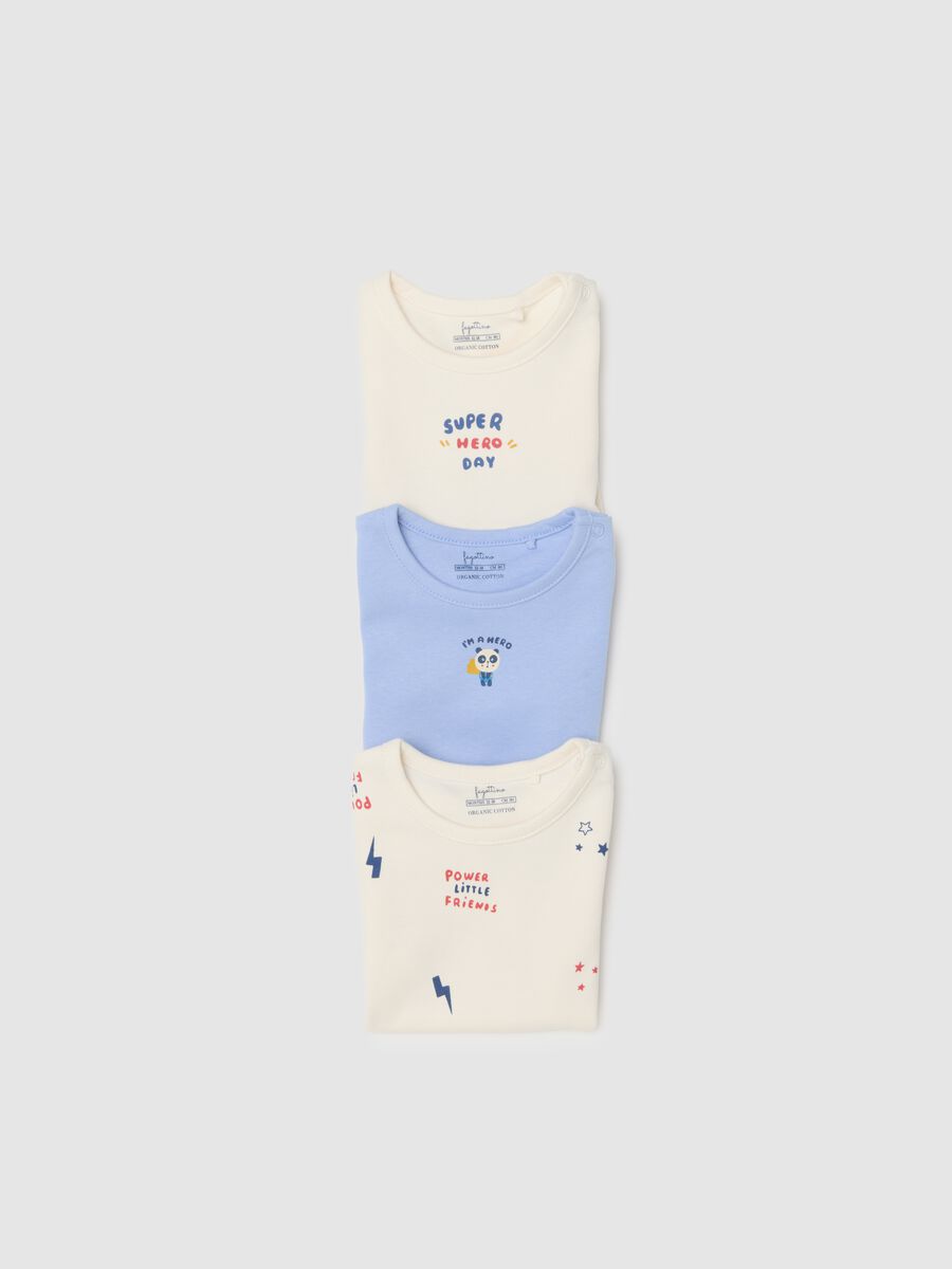 Multicoloured short-sleeve baby bodysuit tripack in pure cotton_3