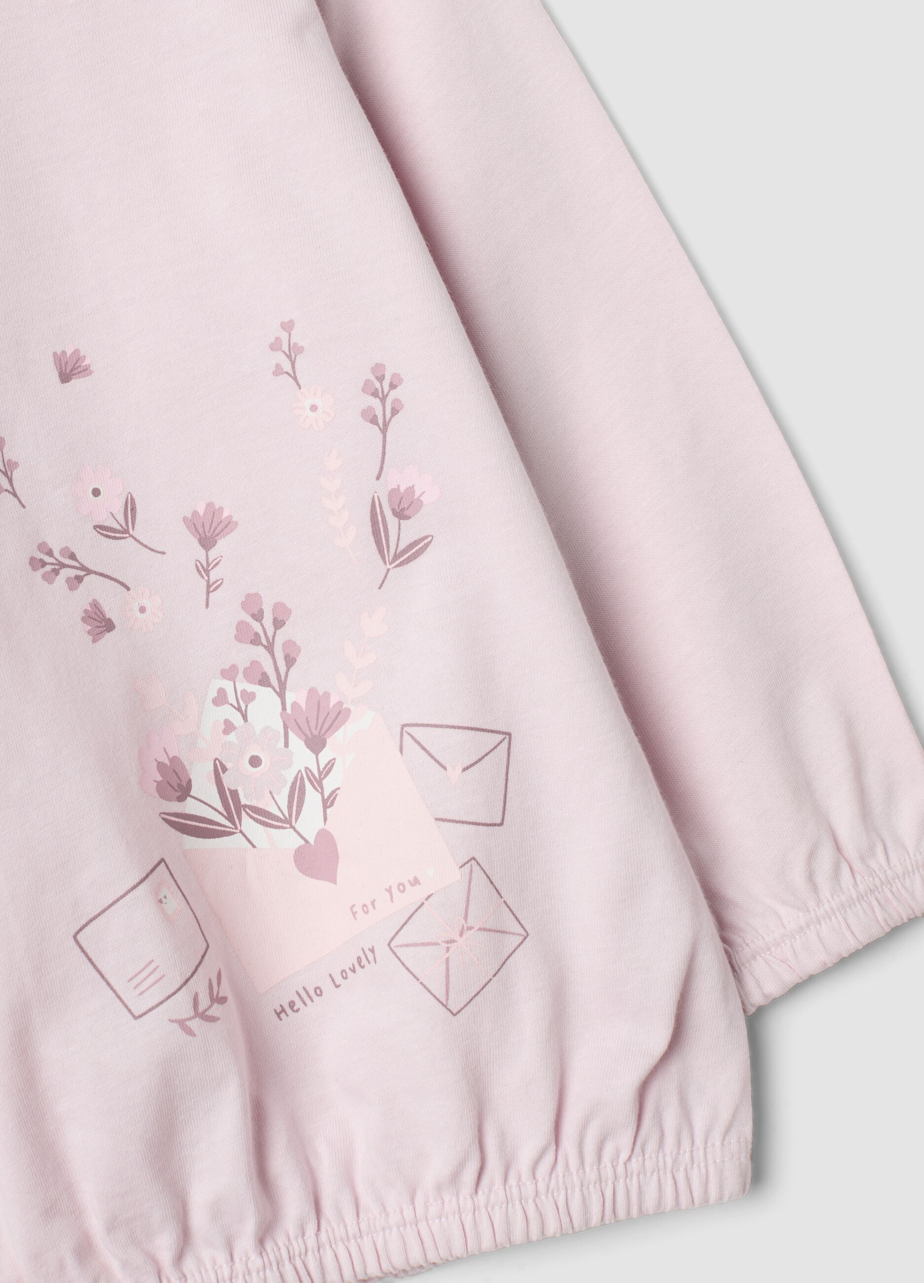 Pigiama rosa in puro cotone jersey organico con maglia e pantaloni per neonata e bimba
