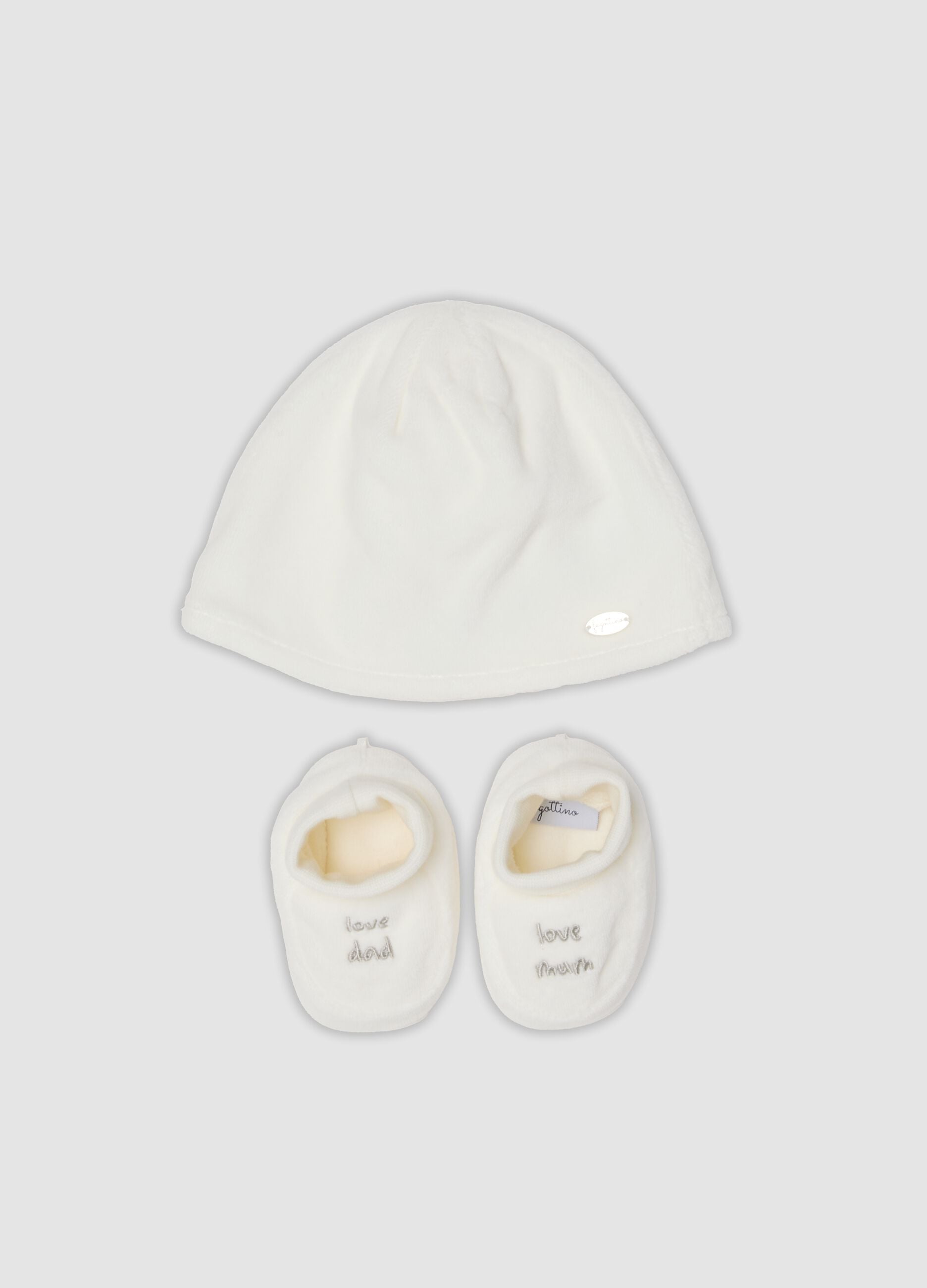 White set with hat and booties in pure organic cotton