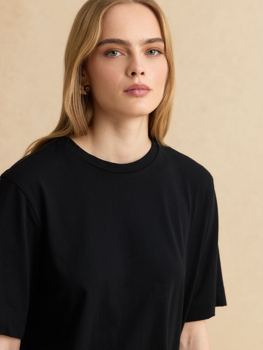Black pure cotton short-sleeve T-shirt_0
