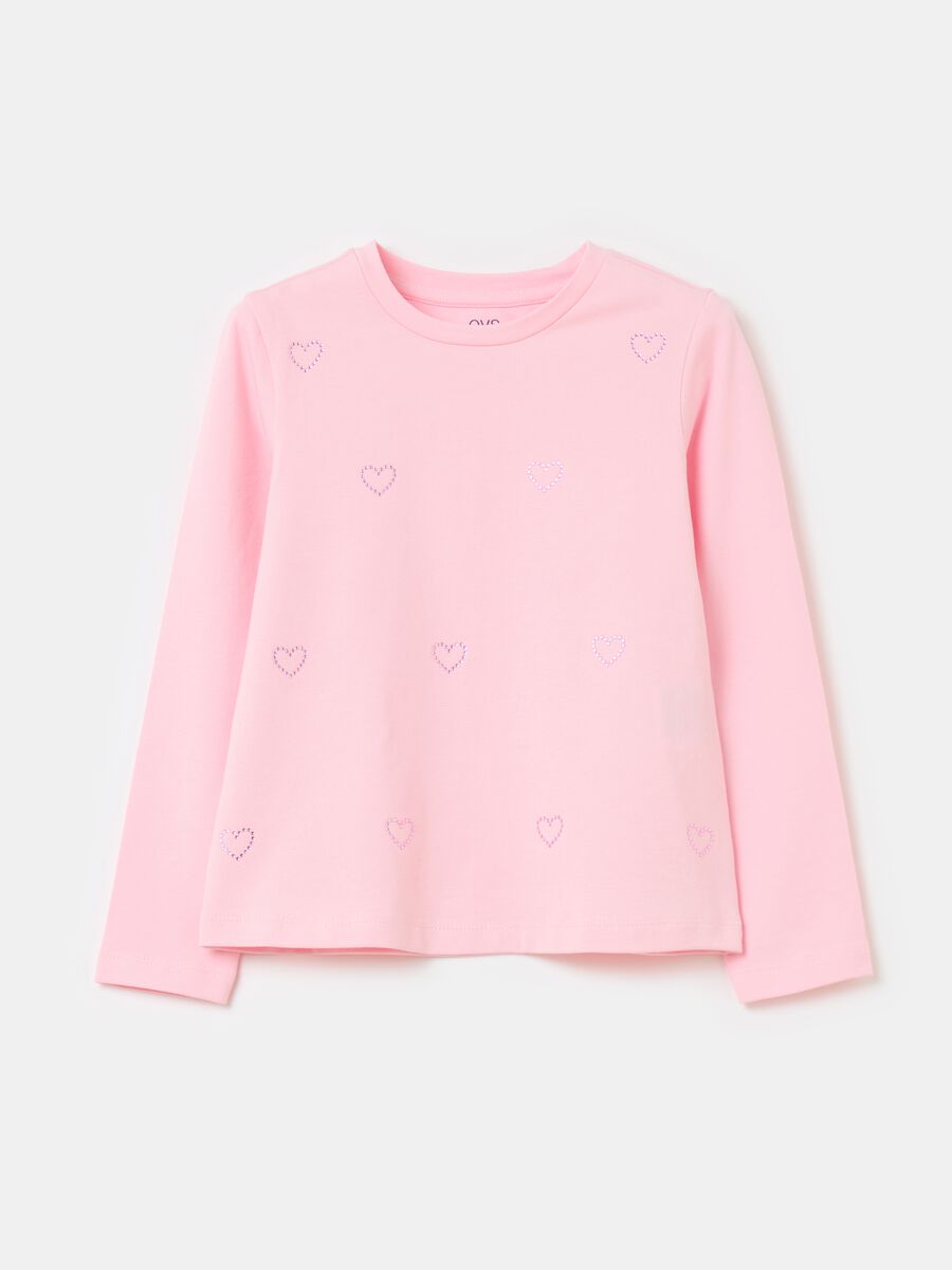 Long-sleeved T-shirt with diamantés_0