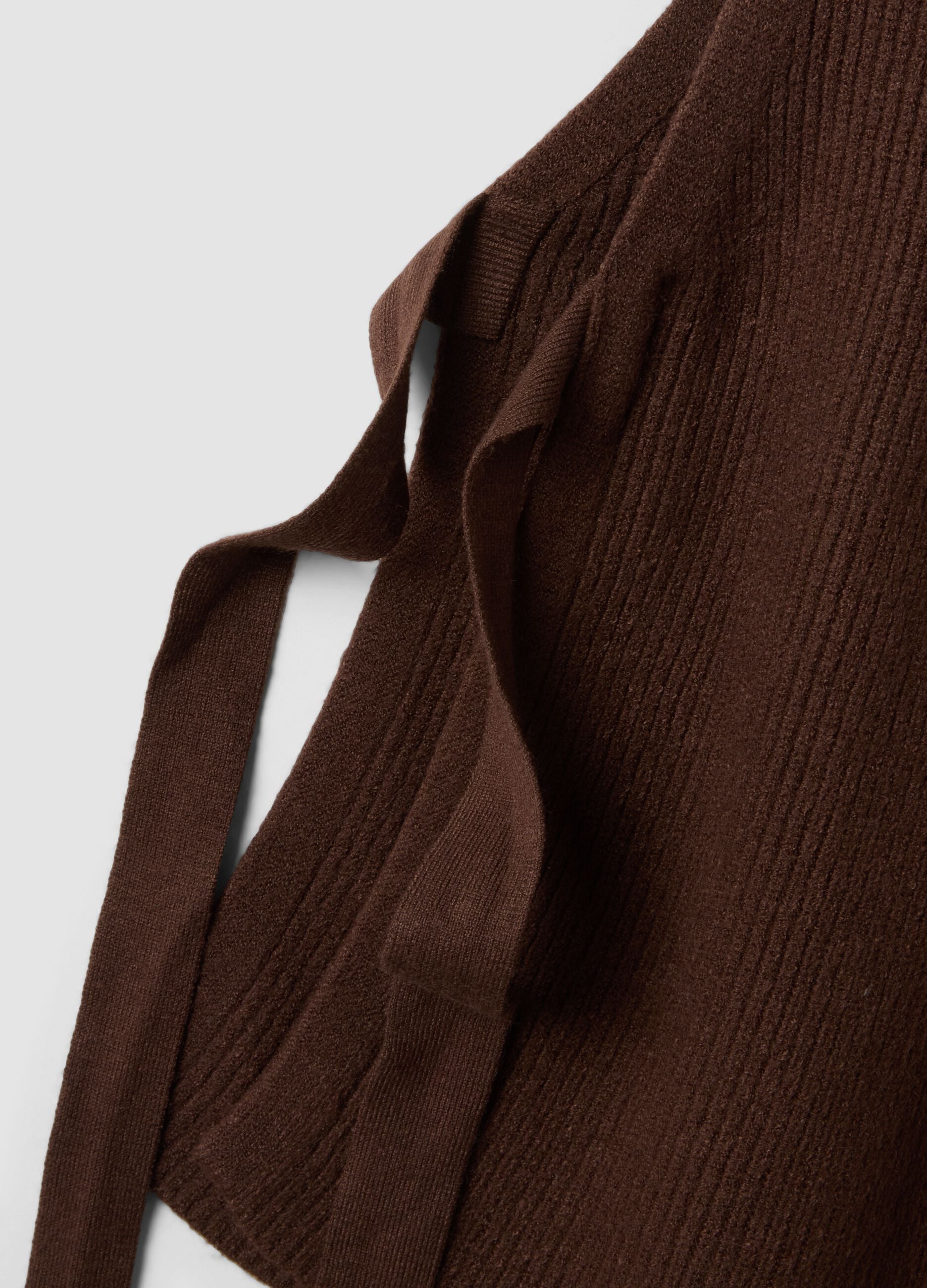 Brown ribbed viscose-blend gilet with side bows, regular fit