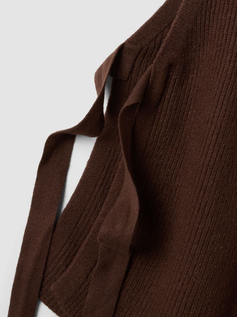 Brown ribbed viscose-blend gilet with side bows, regular fit_1