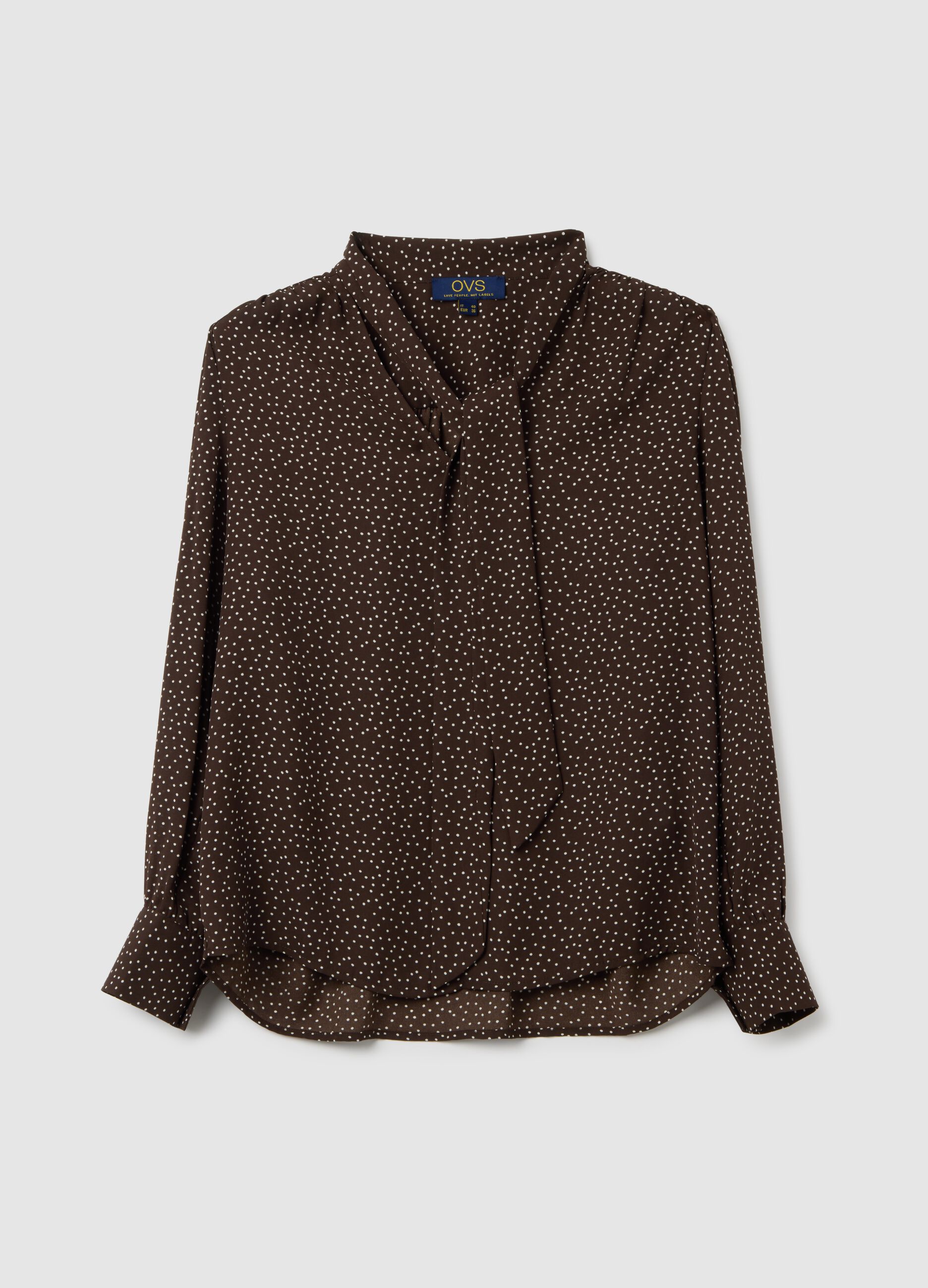 Brown polka dot shirt in mixed fabric