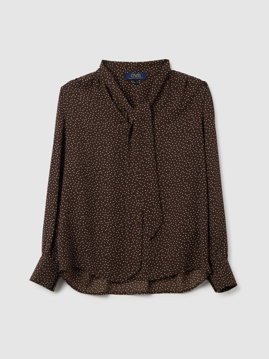 Brown polka dot shirt in mixed fabric_0