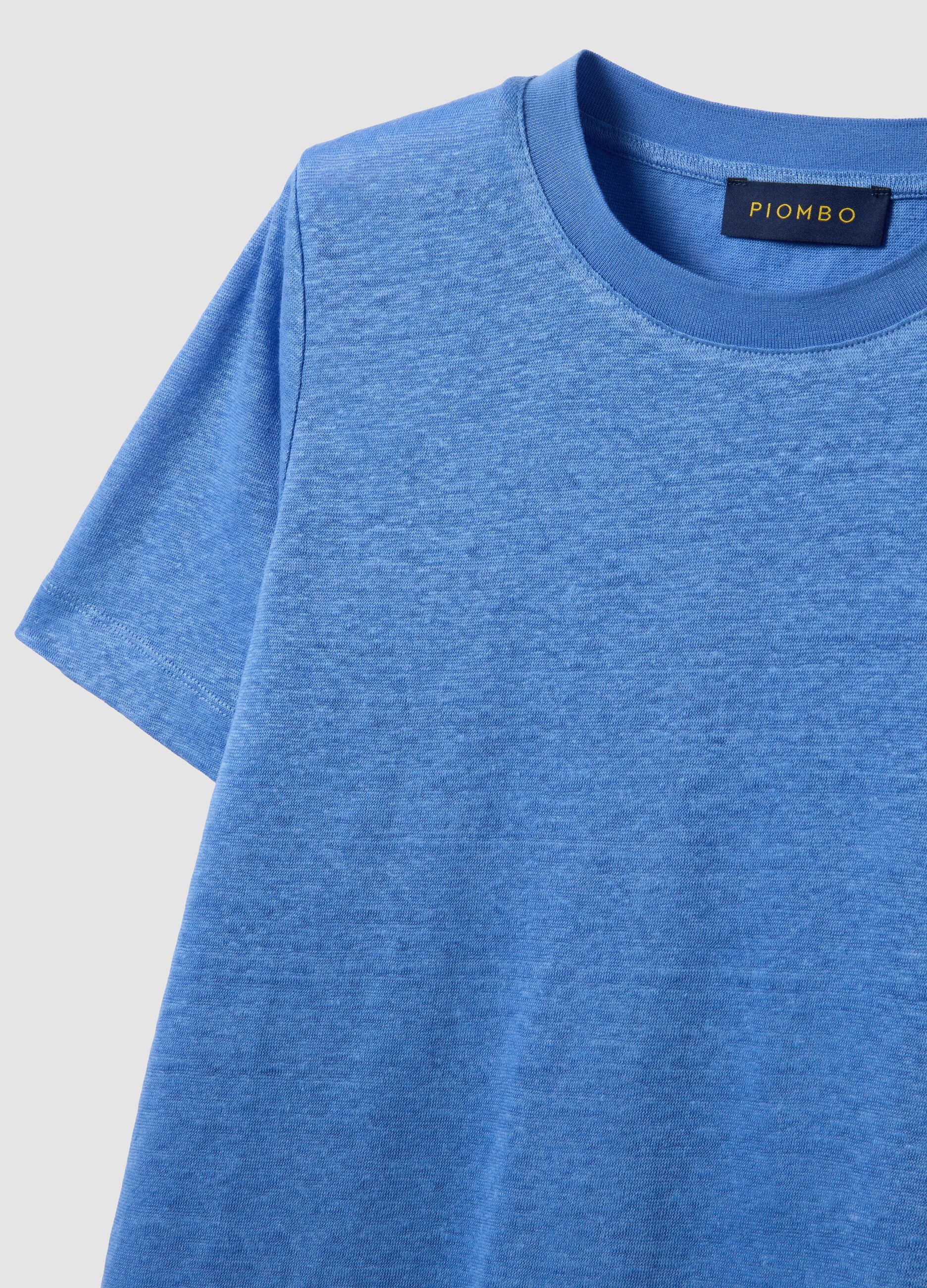 Light blue pure linen regular-fit short-sleeve T-shirt