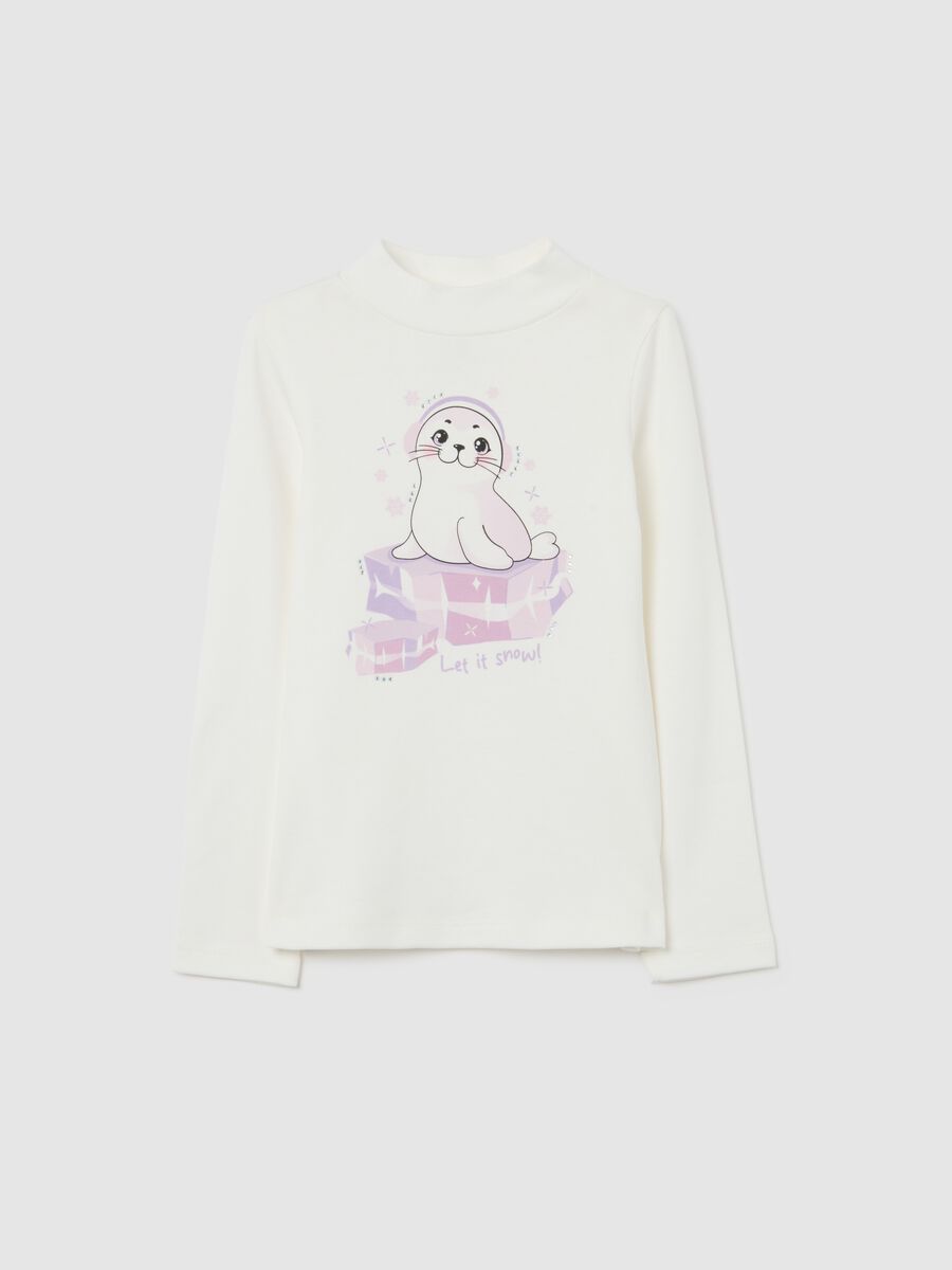 Girls' white regular fit pure cotton t-shirt with print_0