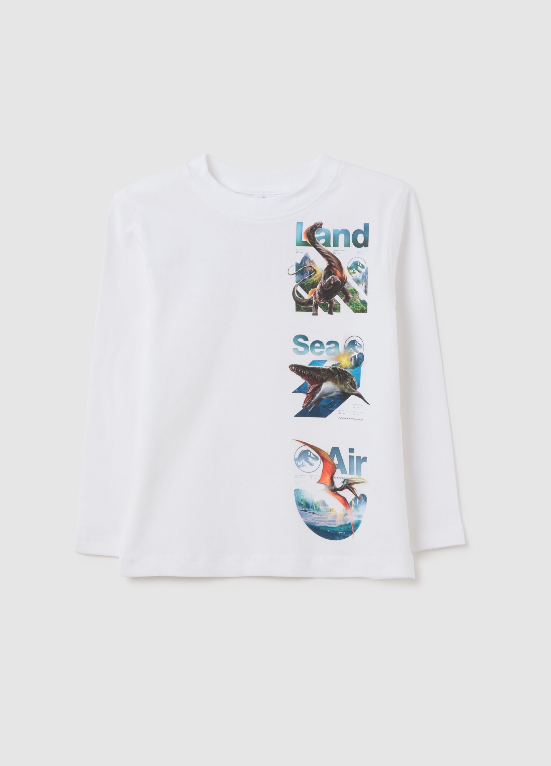 T-shirt a maniche lunghe bianca con stampa Jurassic World