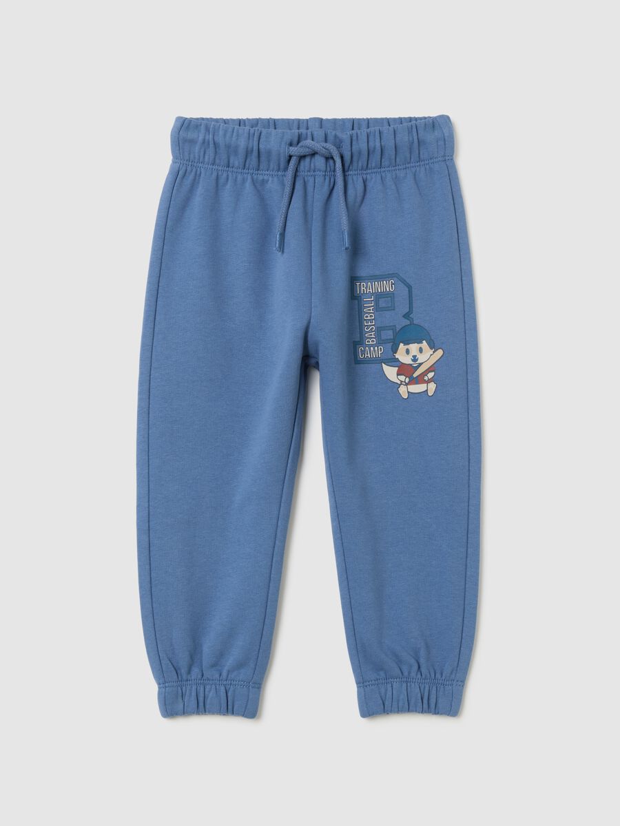 Baby blue regular fit jogger trousers in pure cotton_0