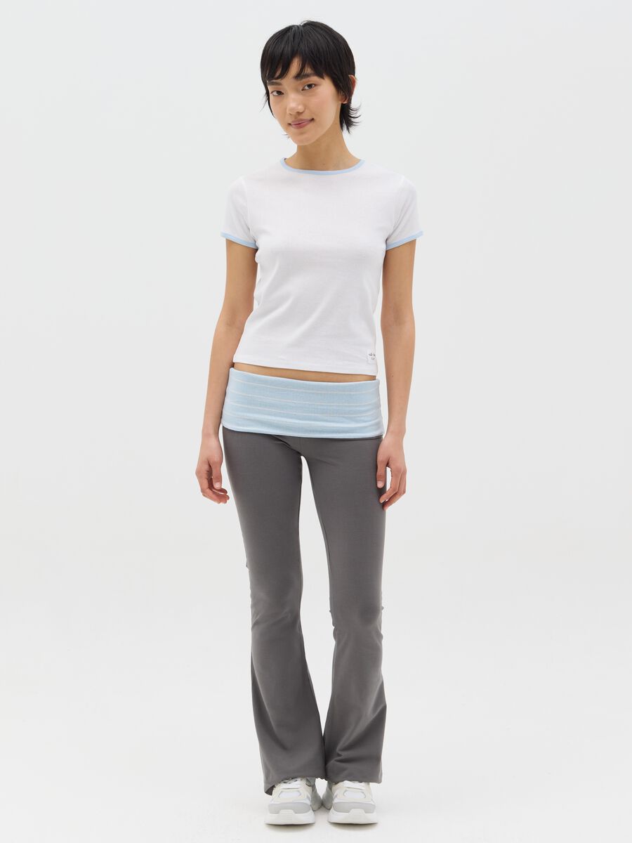 Grey flare-fit leggings with striped fold at the waist_0