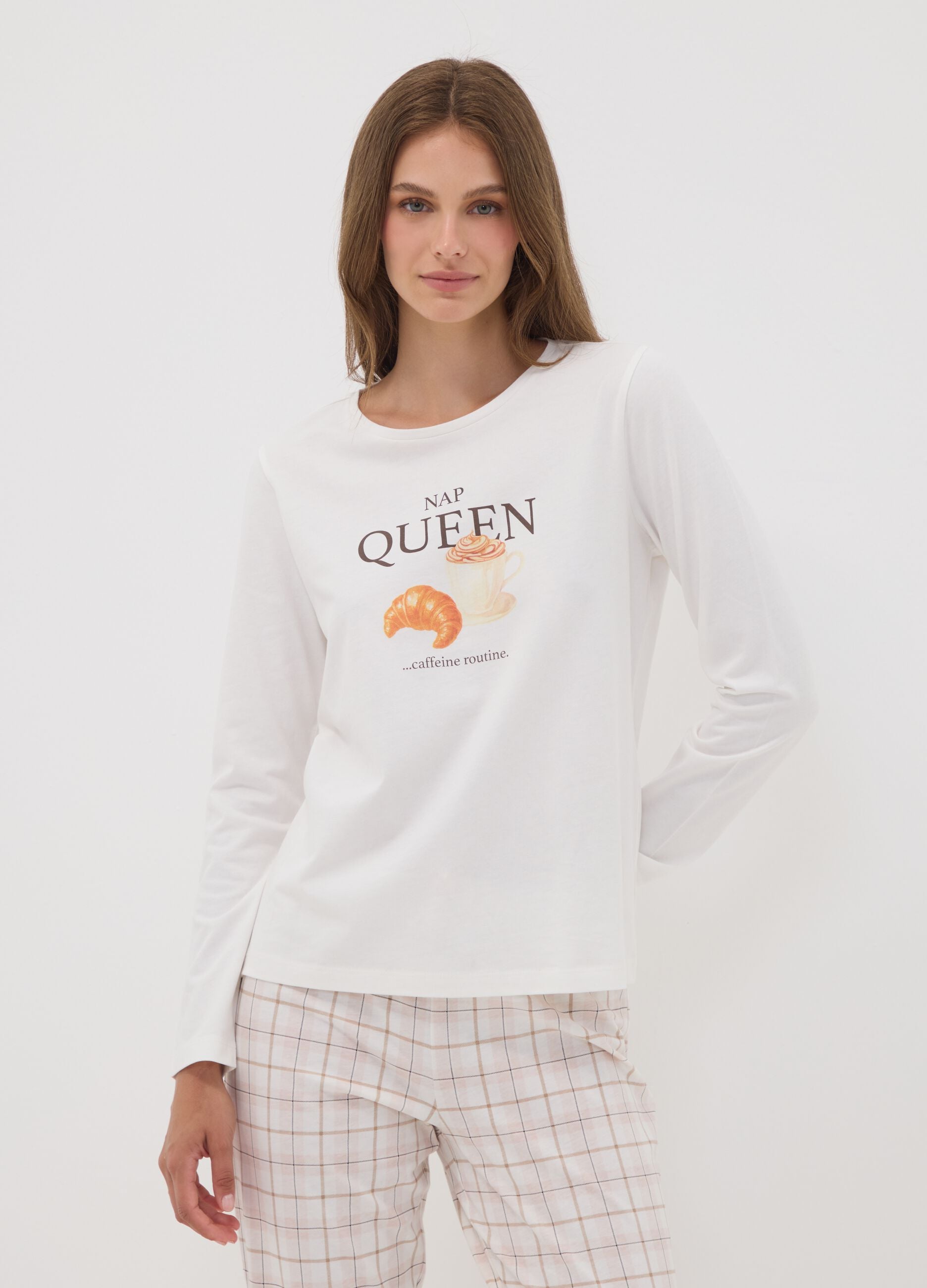 White organic cotton pyjamas with &ldquo;Nap Queen&rdquo; print