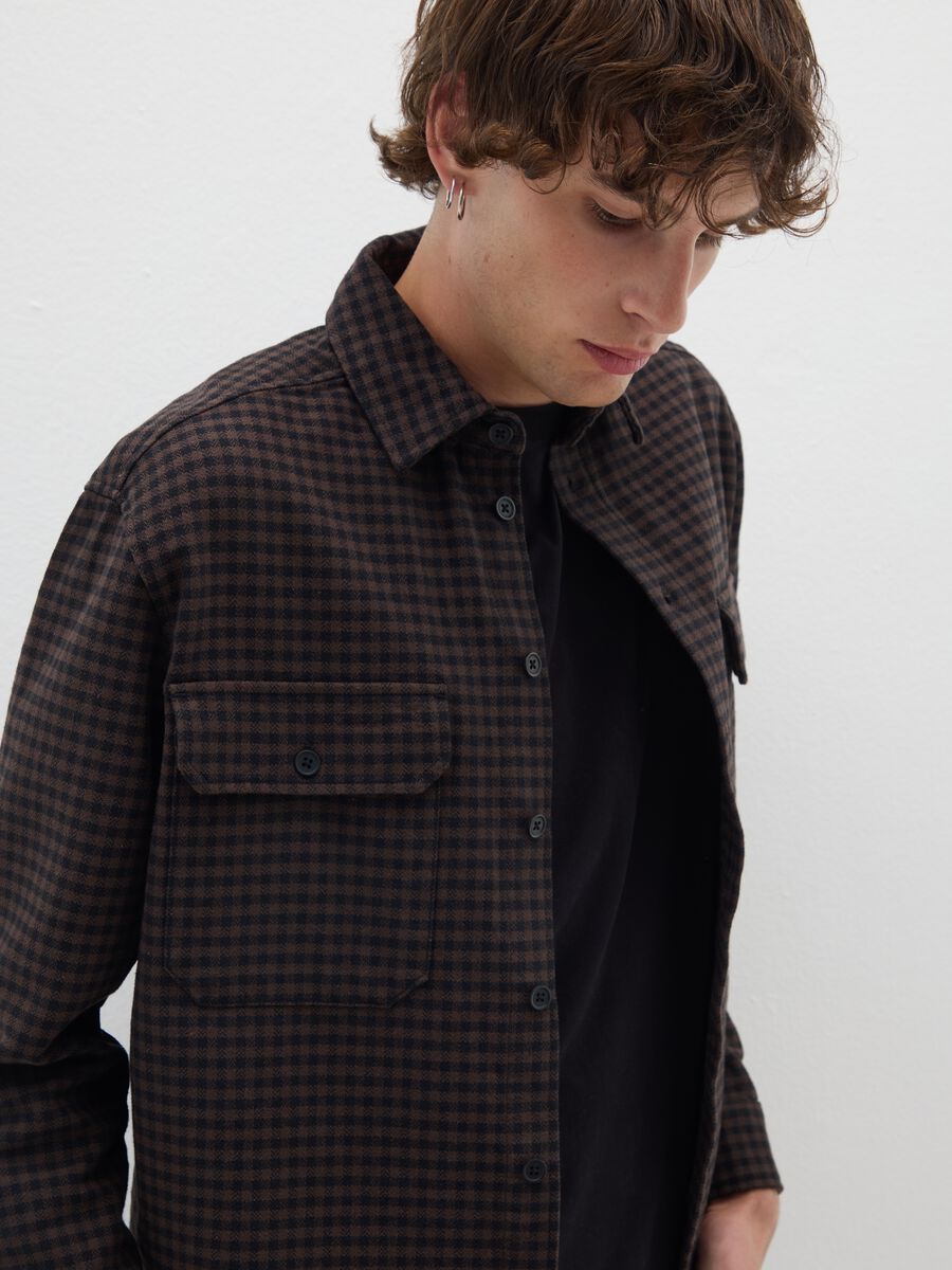 Camicia a quadri marrone in puro cotone e flanella con regular fit_1