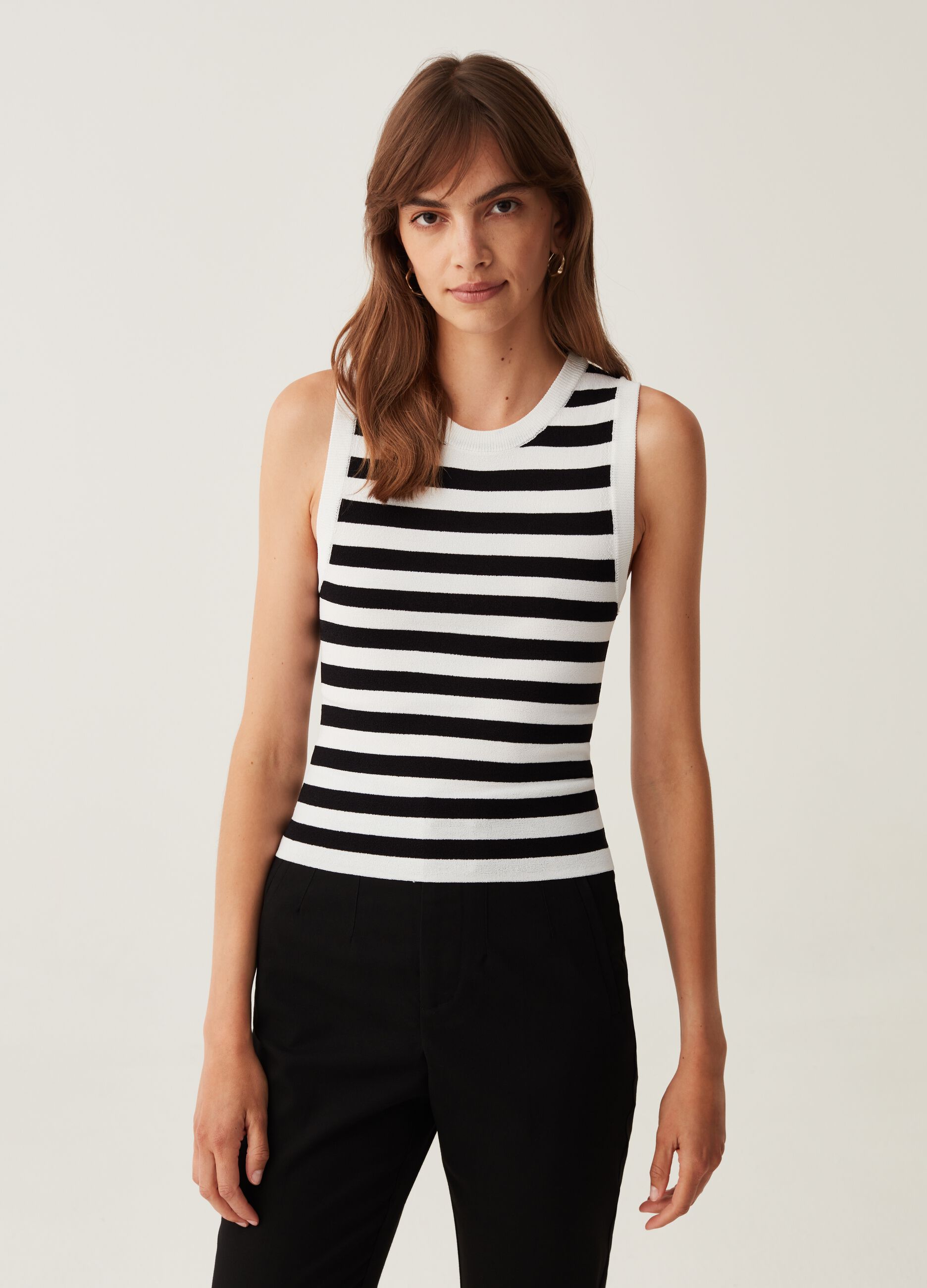 Tank top in crêpe a righe_1