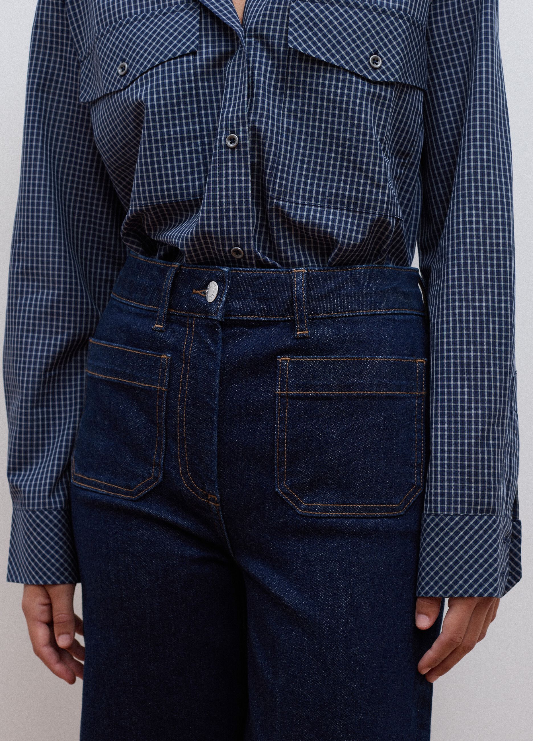 Blue wide-leg jeans in stretch cotton