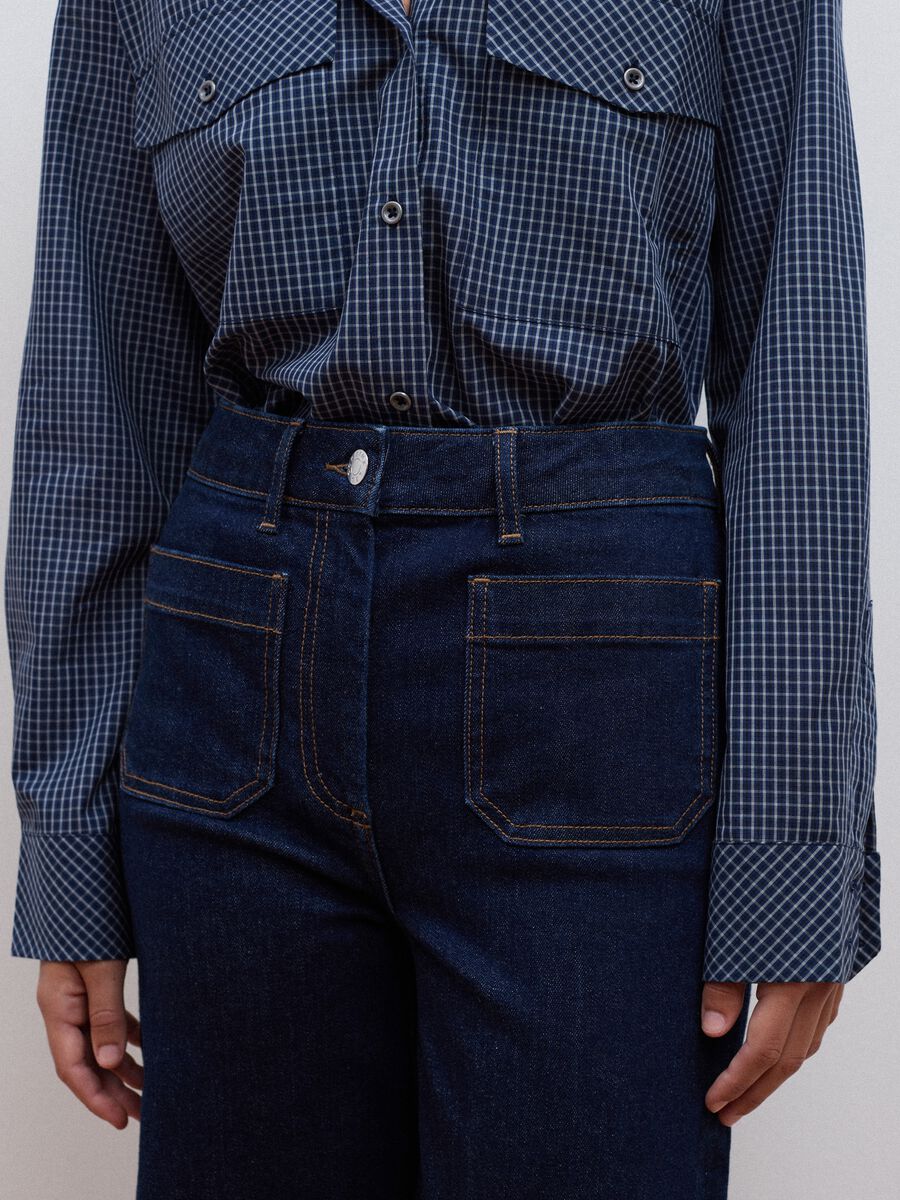Jeans blu wide leg in cotone elasticizzato_2