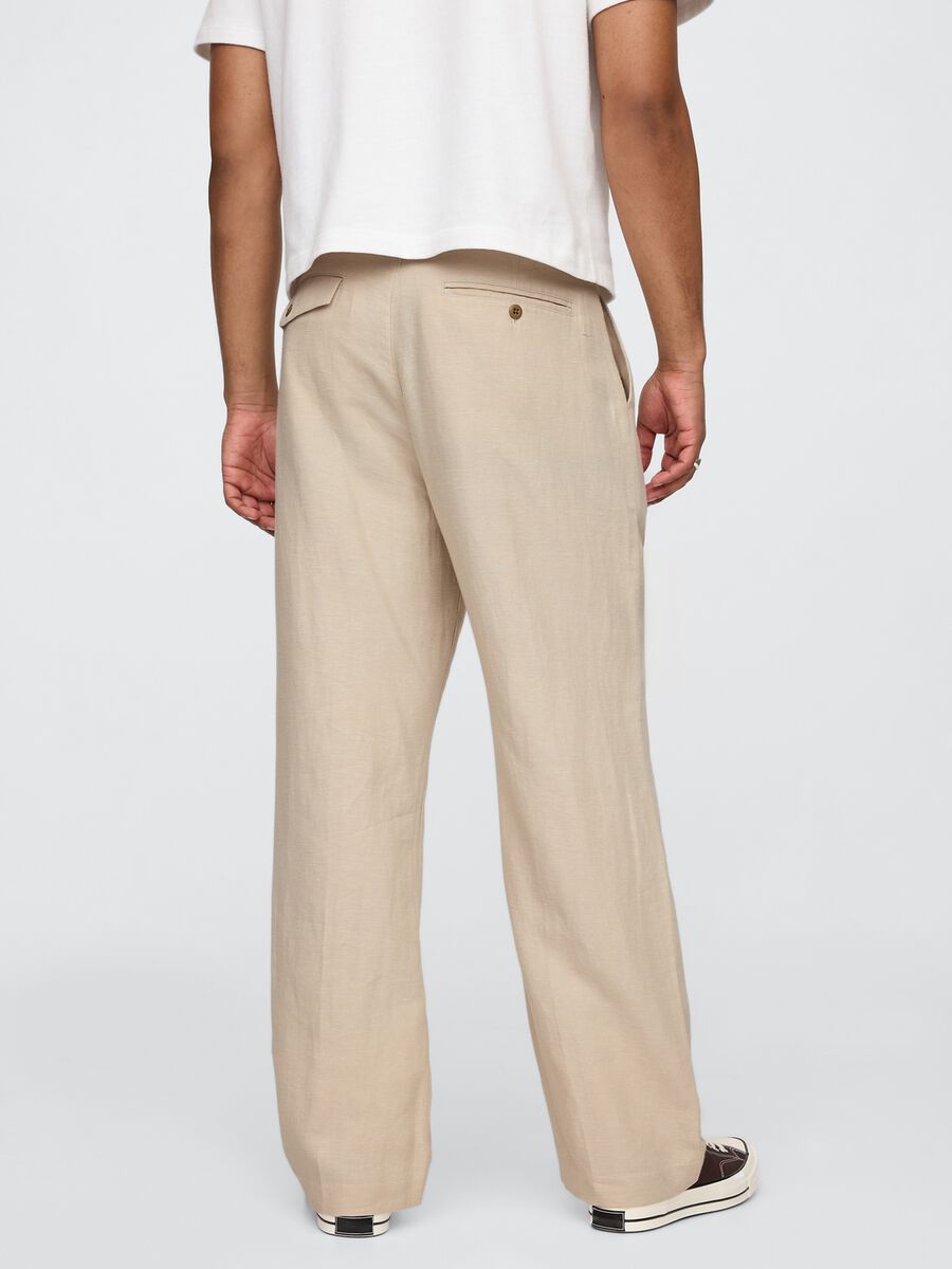 Beige wide leg trousers in linen and cotton_2