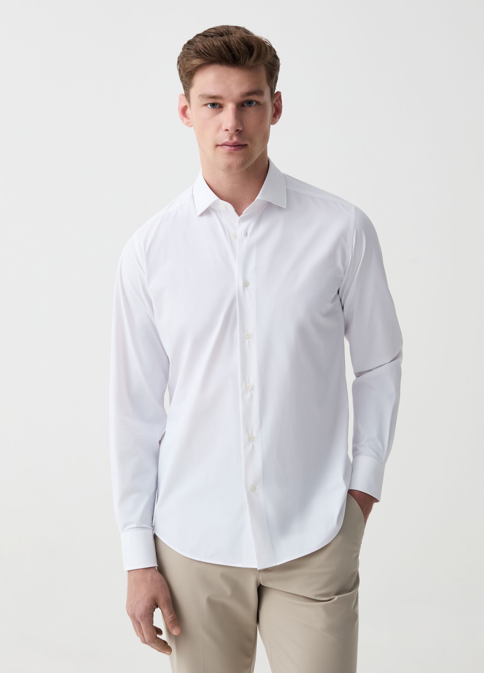 OVS Tech solid colour stretch slim-fit shirt