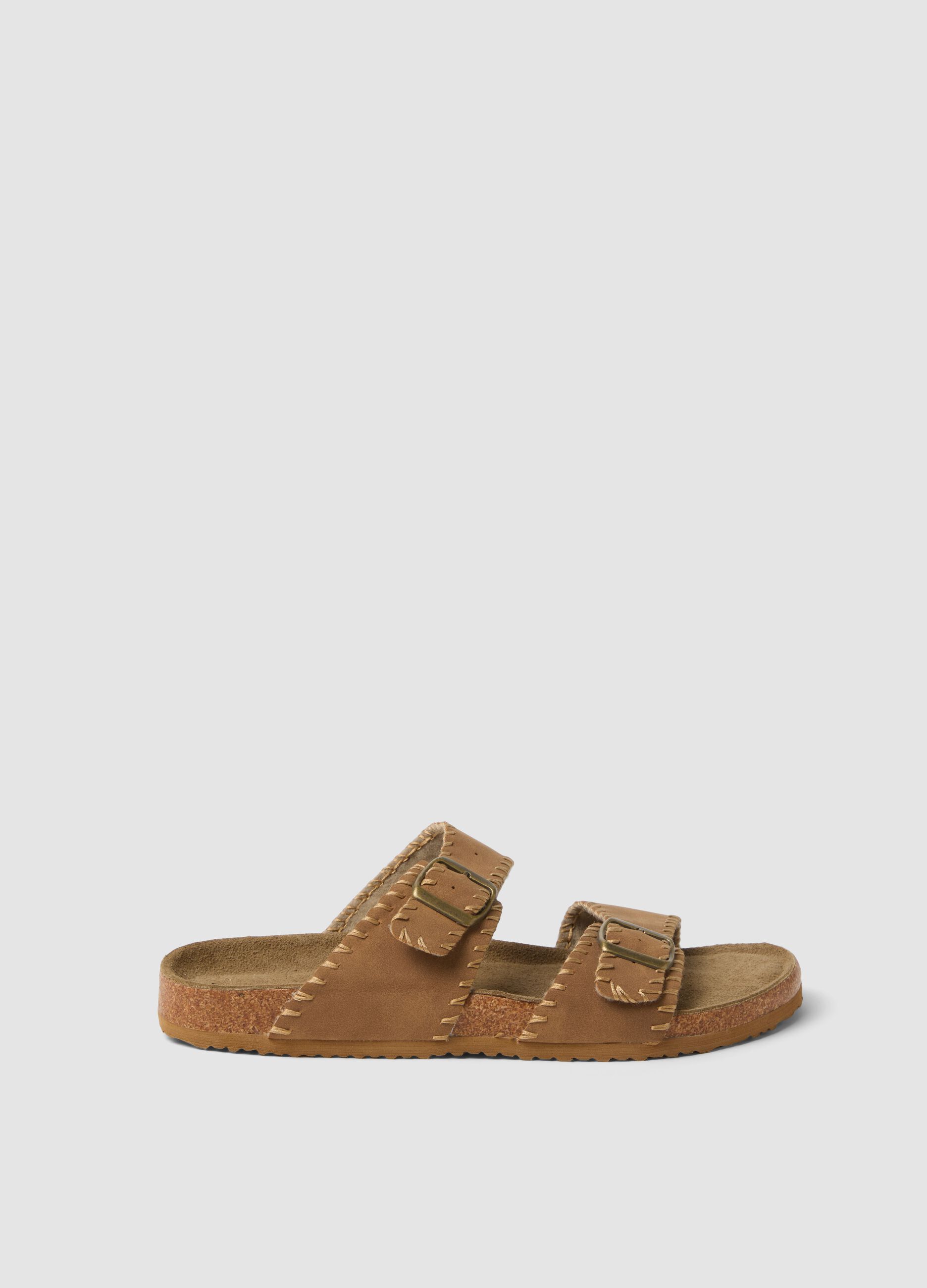 Brown double-strap sandals with buckles