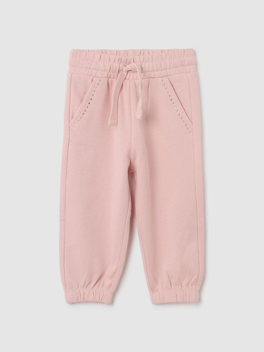 Pantaloni jogger da bambina in puro cotone rosa_0
