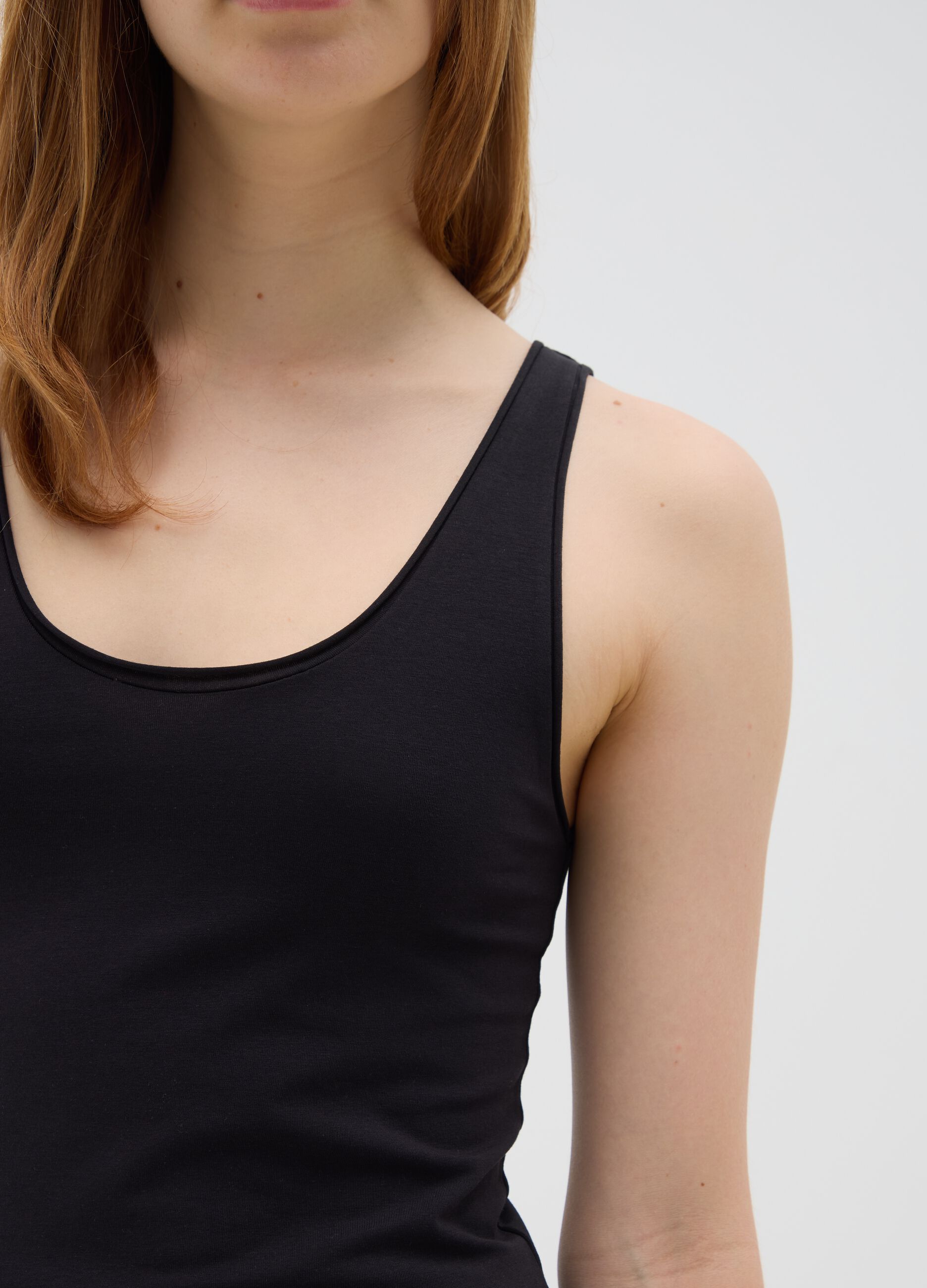 Women's Black Stretch Cotton Tank Top Regular Fit