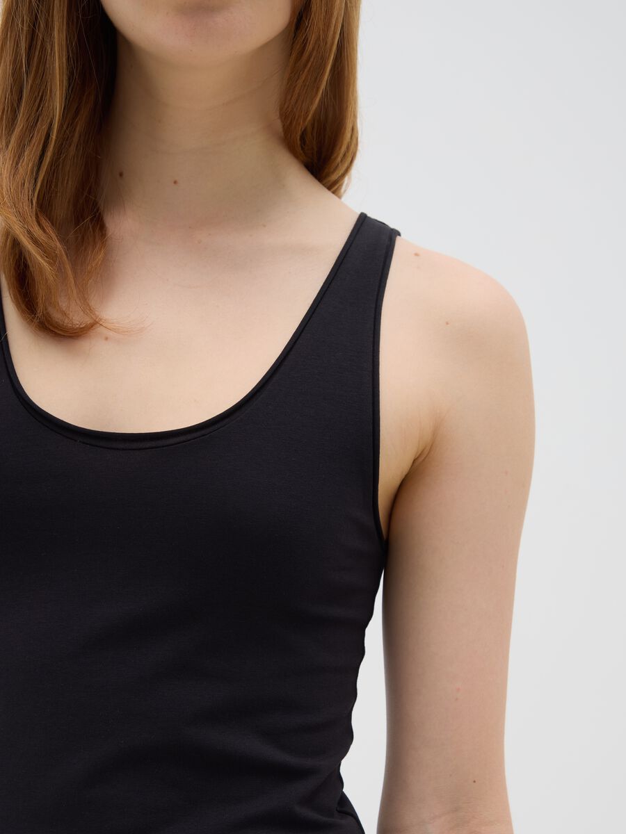 Women's Black Stretch Cotton Tank Top Regular Fit_3