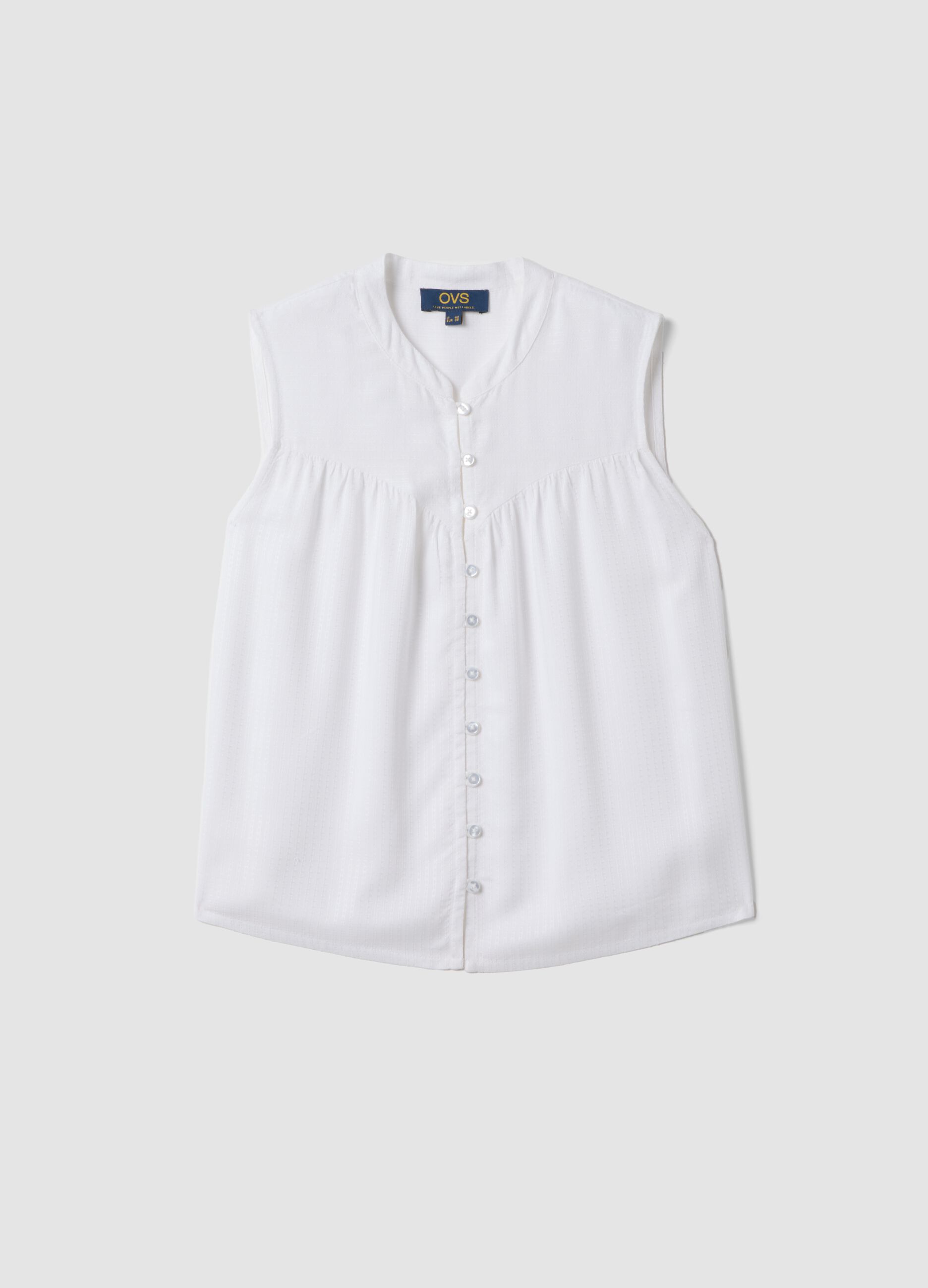 White pure viscose regular-fit shirt with embroidered texture