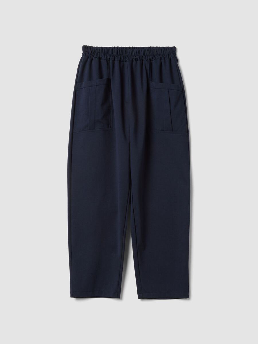 Pantaloni blu in cotone elasticizzato con fascia elastica in vita regular fit_0
